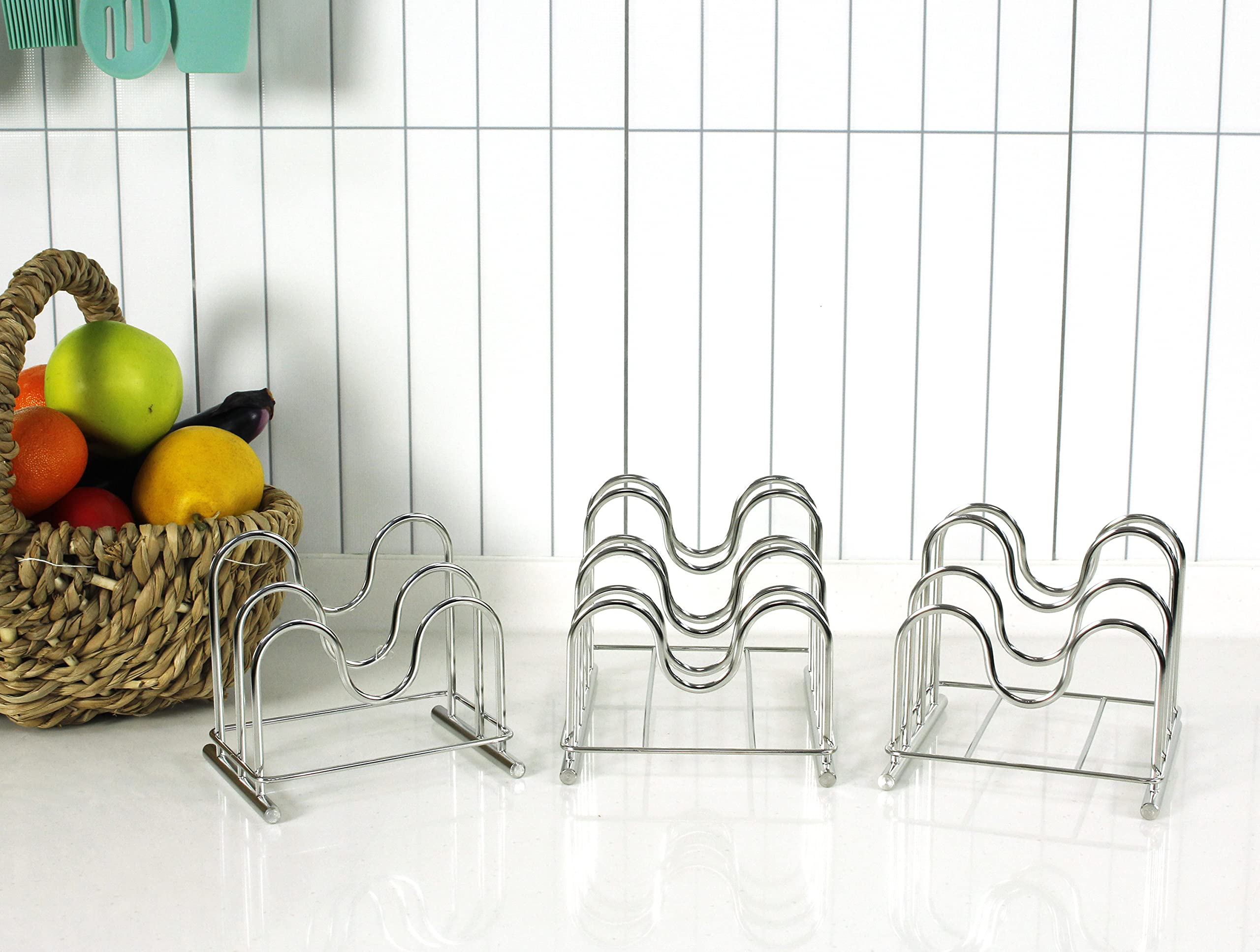 Premium 304 Stainless Steel Wire Cutting Board Holder - 3-Tier Kitchen Organizer Rack for Countertop Storage | Perfect for Small Spaces & Clutter-Free Kitchens
