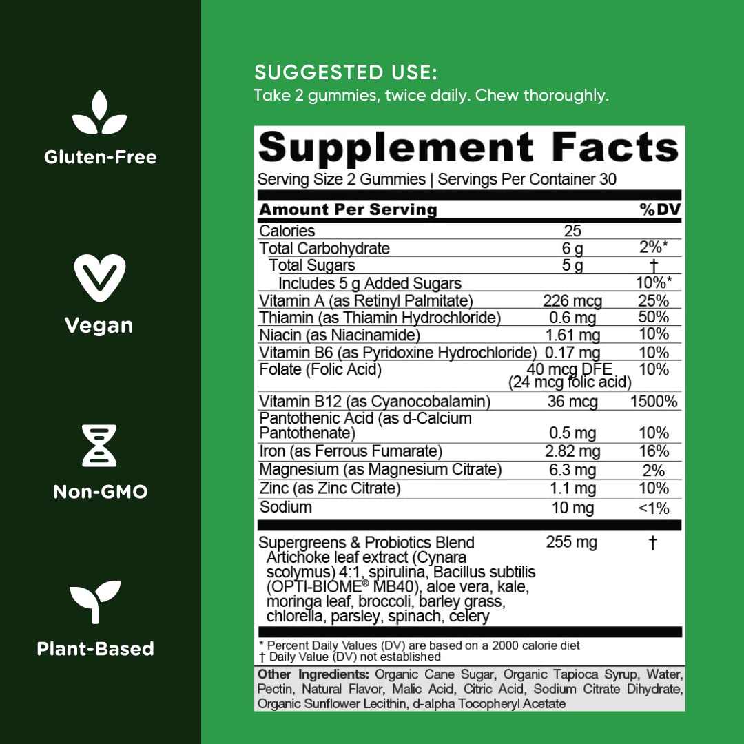 Goli SuperGreen Vitamin Gummy - 180 Count - Plant-Based Vegan Gummies with Essential Vitamins & Minerals - Gluten-Free, Gelatin-Free - Supports Immunity & Digestion - Perfect for Daily Health & Wellness Routine