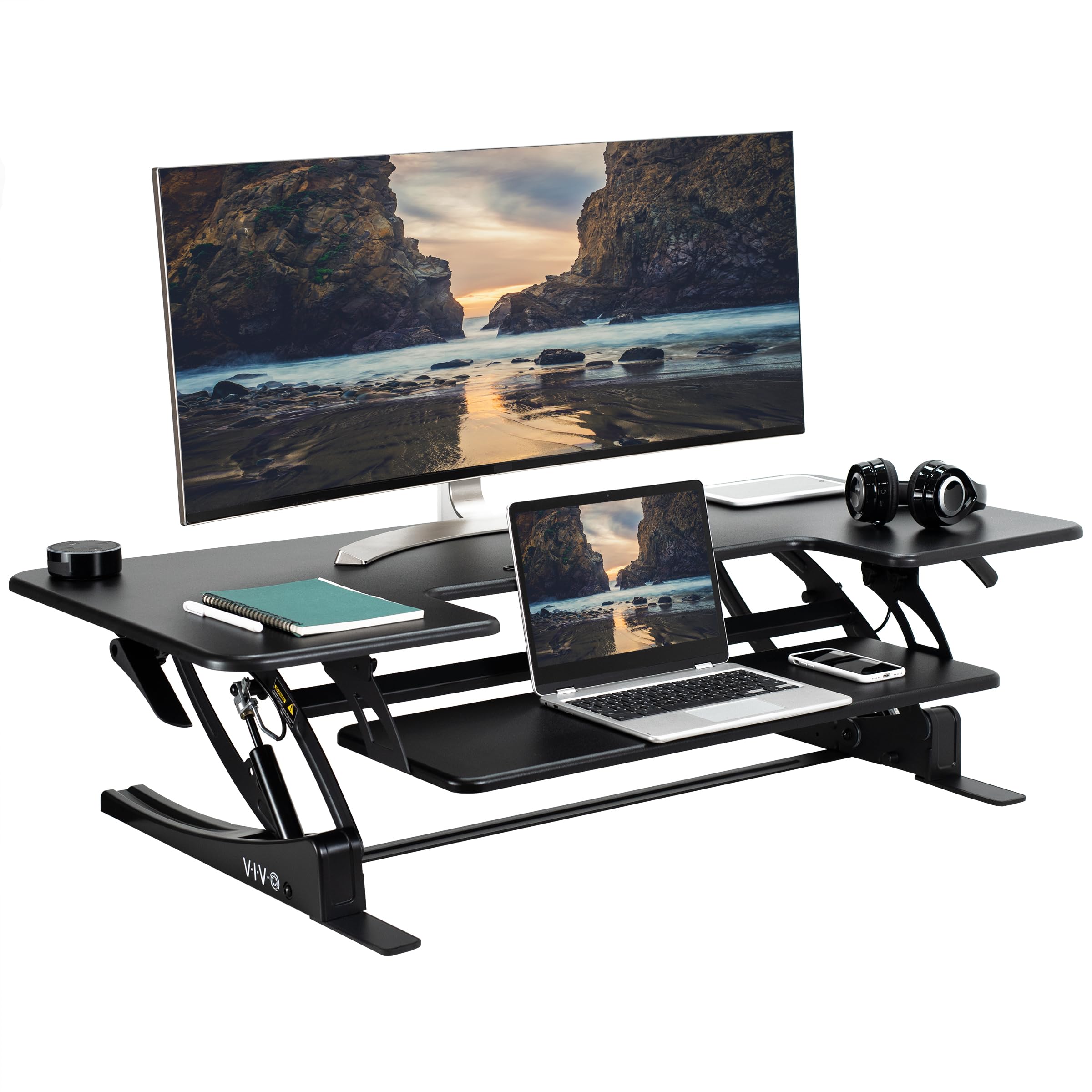 VIVO V Series 48 Inch Height Adjustable Standing Desk Converter - Quick Sit to Stand Dual Monitor Riser Workstation for Home & Office (Black, DESK-V048V) - Perfect for Ergonomic Workspaces, Computer Desks, and Productivity Setups