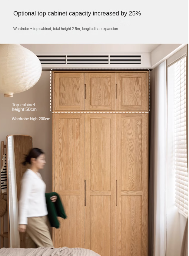 Solid Oak Wood Narrow Wardrobe - Slim Space-Saving Closet for Bedroom, Hallway, or Small Apartment