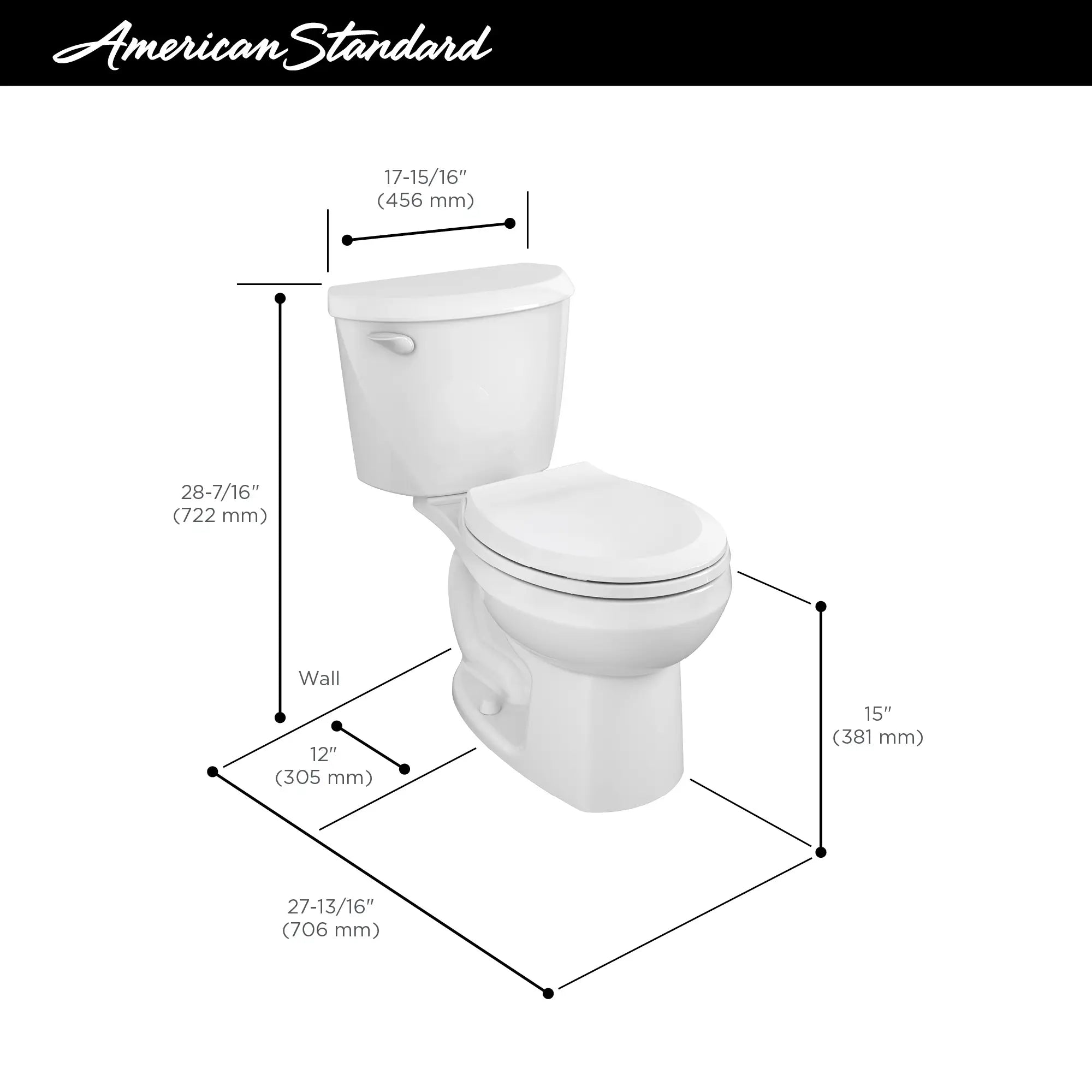 Colony® 3 Two-Piece 1.28 GPF/4.8 LPF Standard Height Round Front Toilet Without Seat - Water-Efficient Bathroom Toilet for Small Spaces & Modern Homes