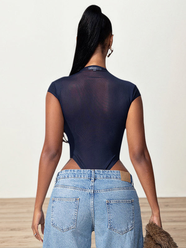 ZASUWA Women's Sexy Mesh Bodysuit with Metal Buckle - Perfect for Nightclub, Party & Lingerie Fashion