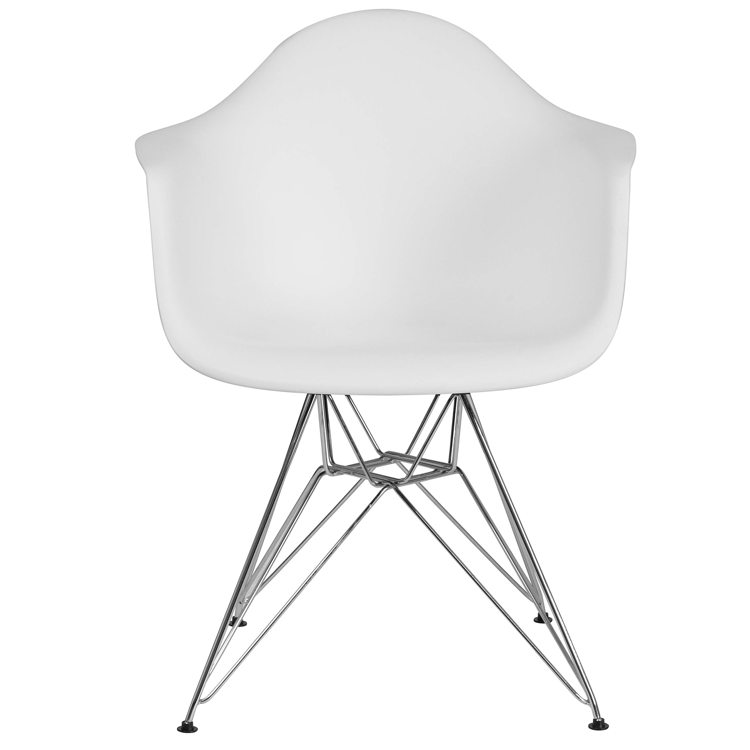 2 Pack White Plastic Arm Chairs with Chrome Base - Modern Accent & Side Chairs for Dining Room, Kitchen, Office or Outdoor Patio