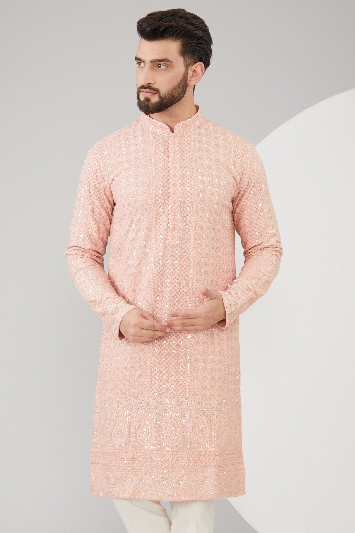 Elegant Peach Georgette Chikankari Embroidered Kurta for Women | Traditional Indian Handcrafted Tunic | Perfect for Festivals, Weddings & Casual Wear
