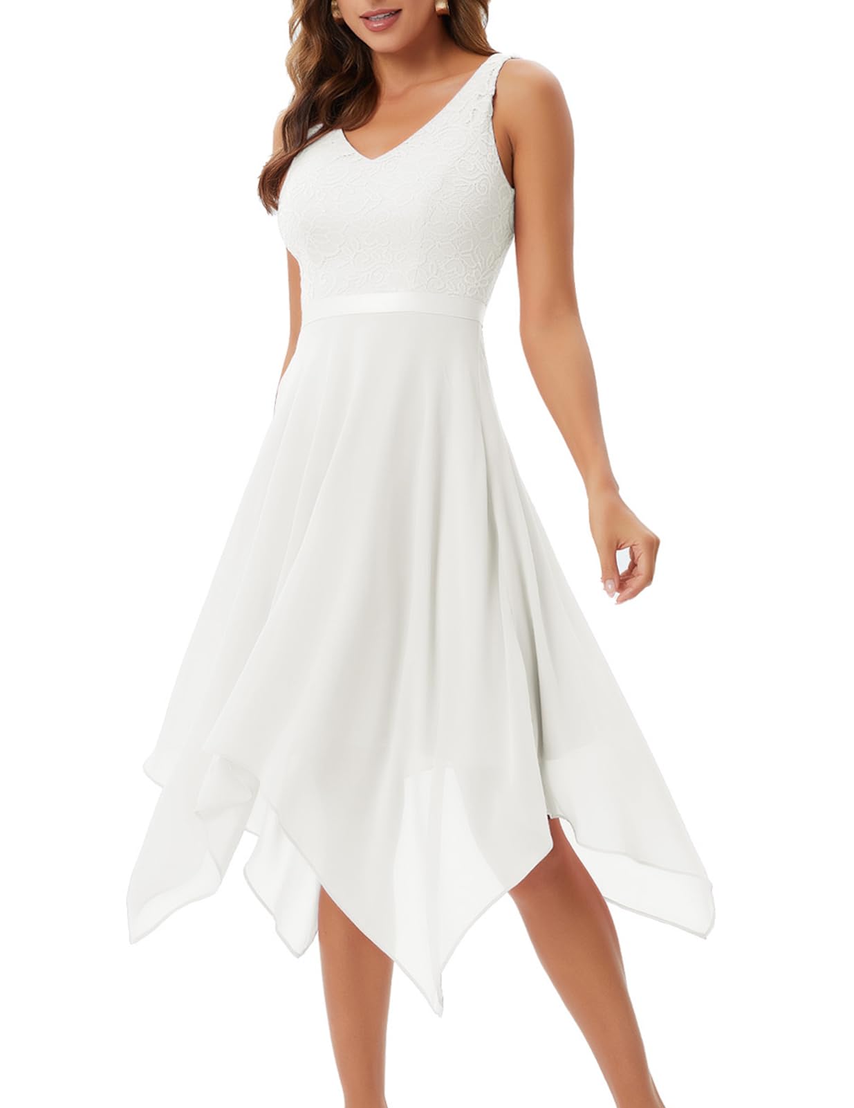 Meetjen Women's Elegant Lace Cocktail Party Dress 2025 - Handkerchief Hem Bridesmaid & Prom Formal Gown for Wedding Guest | Perfect for Evening Parties, Bridal Showers & Special Occasions