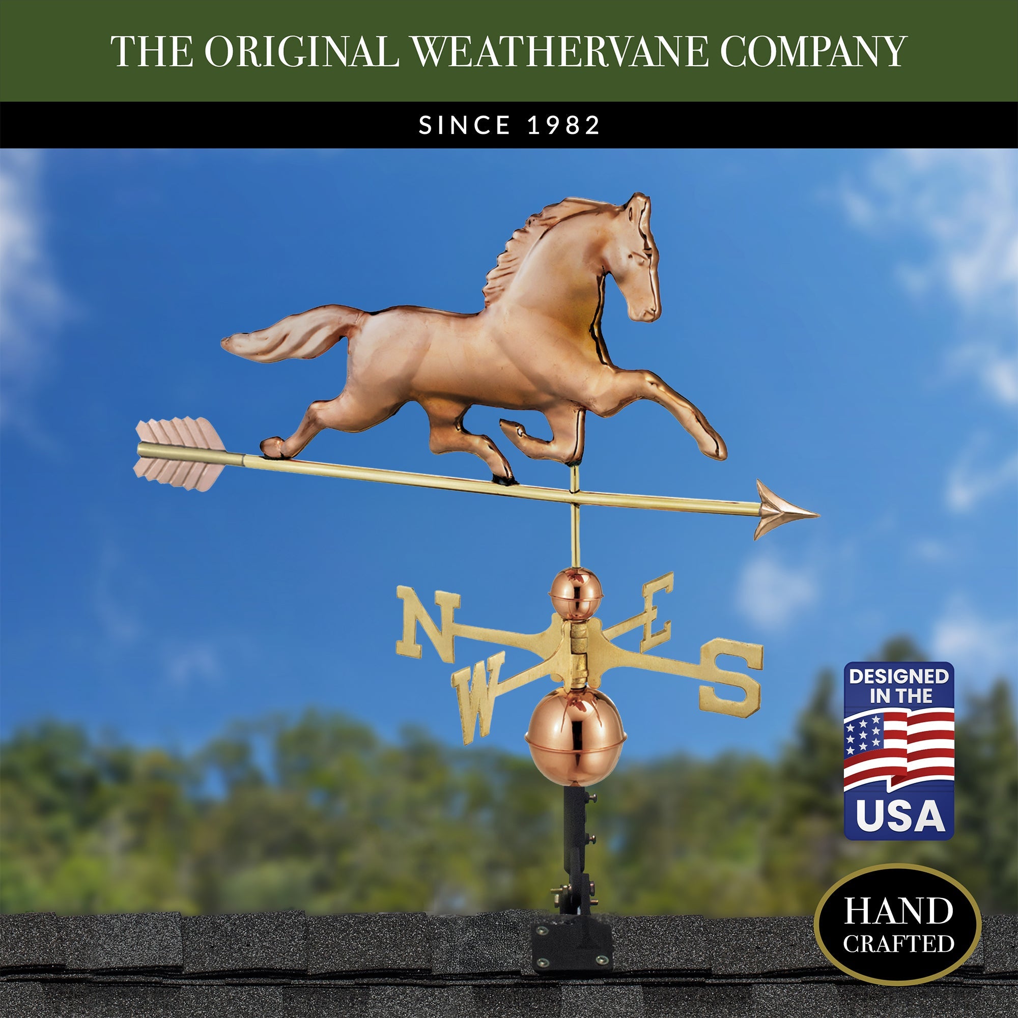 Patchen Horse Weathervane with Arrow - Decorative Copper Garden Ornament for Outdoor Farmhouse & Countryside Decor | Perfect for Barns, Gardens & Rooftops