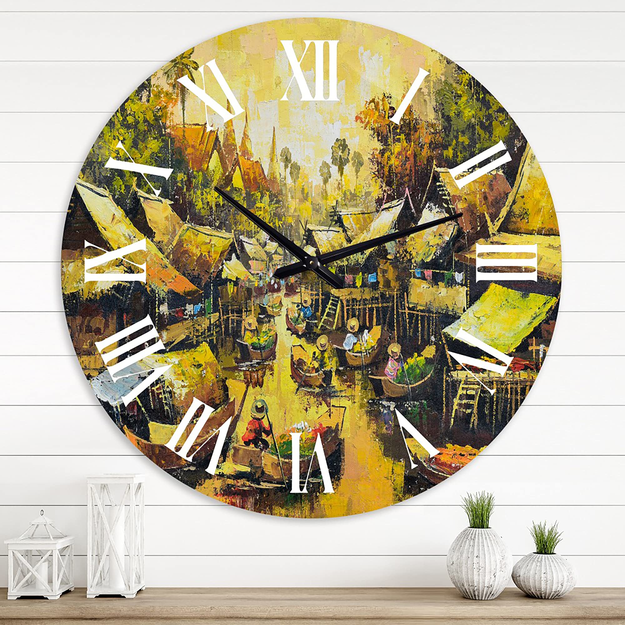 Vintage Waterside Life II Traditional Wall Clock - Large Decorative Clock for Kitchen, Living Room & Office - Classic Buildings & Cityscapes Design - Perfect for Home & Office Decor
