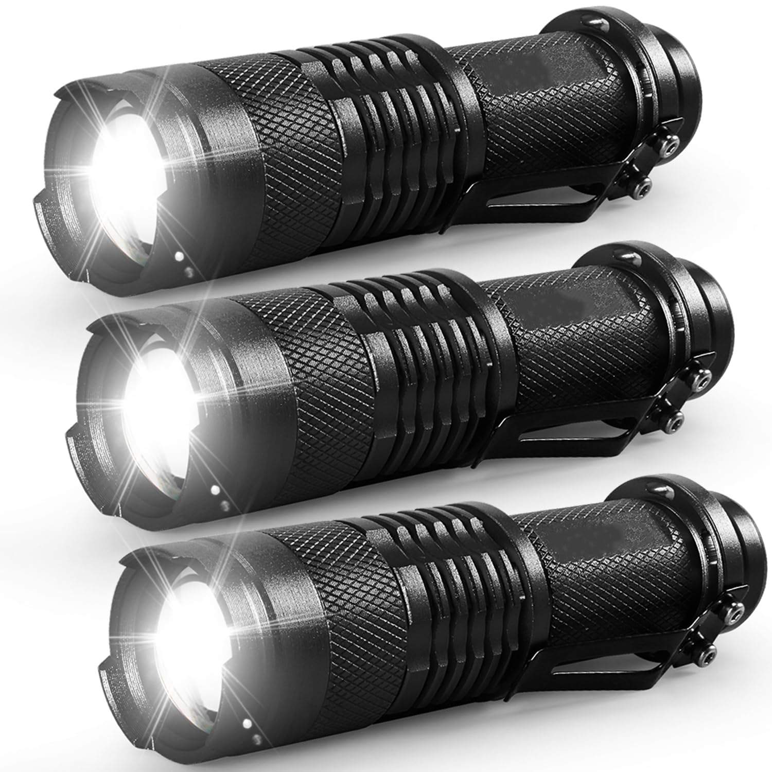 3 Pack Mini LED Flashlights - Bright Compact Flashlight with Clip, 3 Modes & Zoomable Focus | Waterproof & Drop Resistant for Emergency, Camping, Hiking & Power Outages