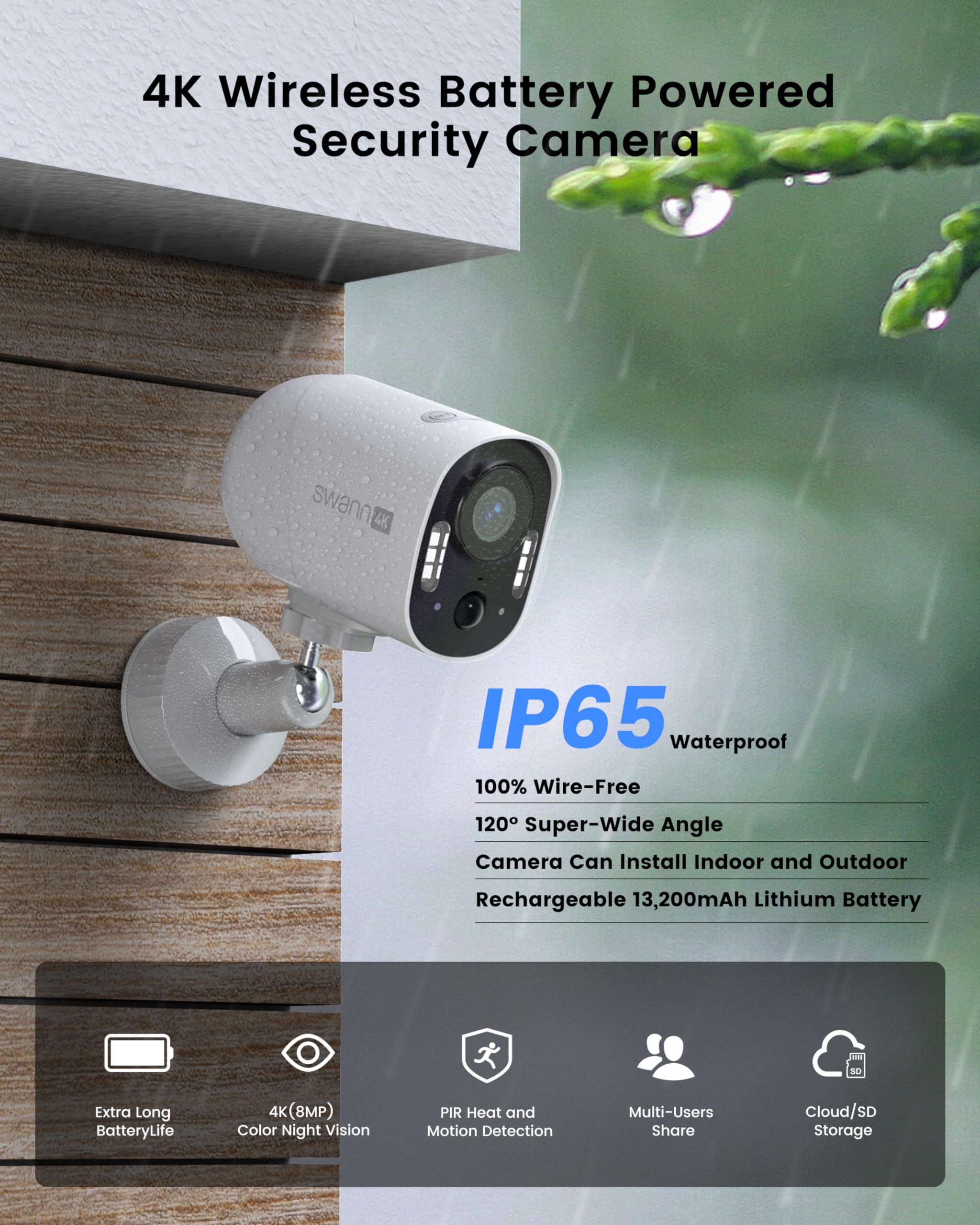 Swann Xtreem 4K Wireless Security Camera with 32GB Micro SD & Cloud Storage - Indoor/Outdoor WiFi Surveillance System, 2-Way Audio, No Monthly Fees - Ideal for Home Security, Baby Monitoring, Pet Watching & Business Protection (4KXTRM-GL)