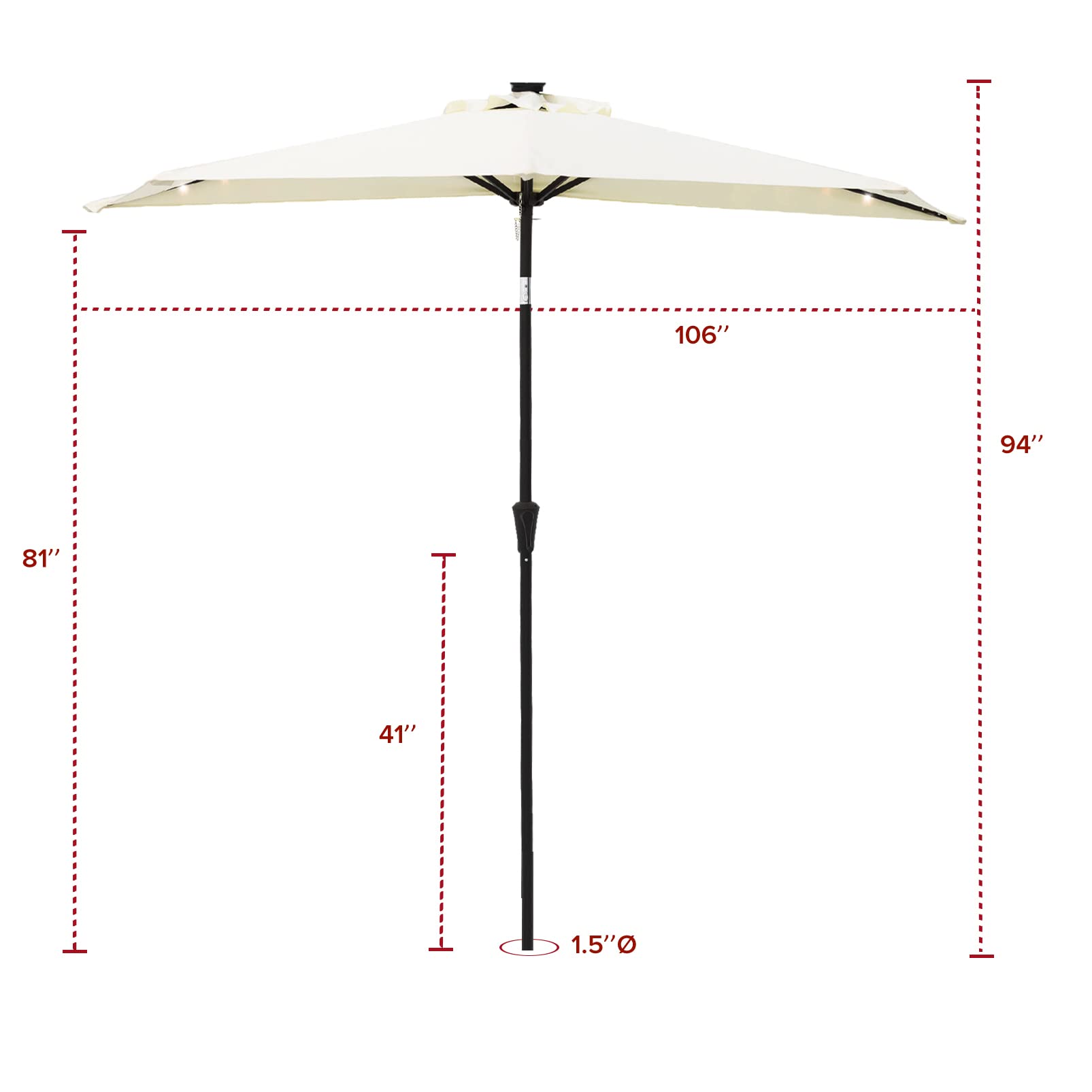 FLAME&SHADE 9 ft Solar Powered Half Round Outdoor Patio Umbrella with LED Lights & Tilt - Waterproof Sun Shade for Garden, Balcony, Poolside & Backyard (Ivory) | Perfect for Outdoor Dining, Lounging & Entertaining