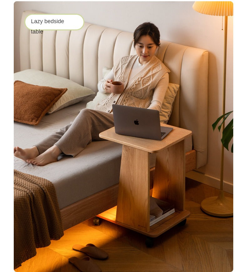 Solid Oak Wood Rolling Storage Cart - Mobile Organizer for Kitchen, Bathroom, or Office Use