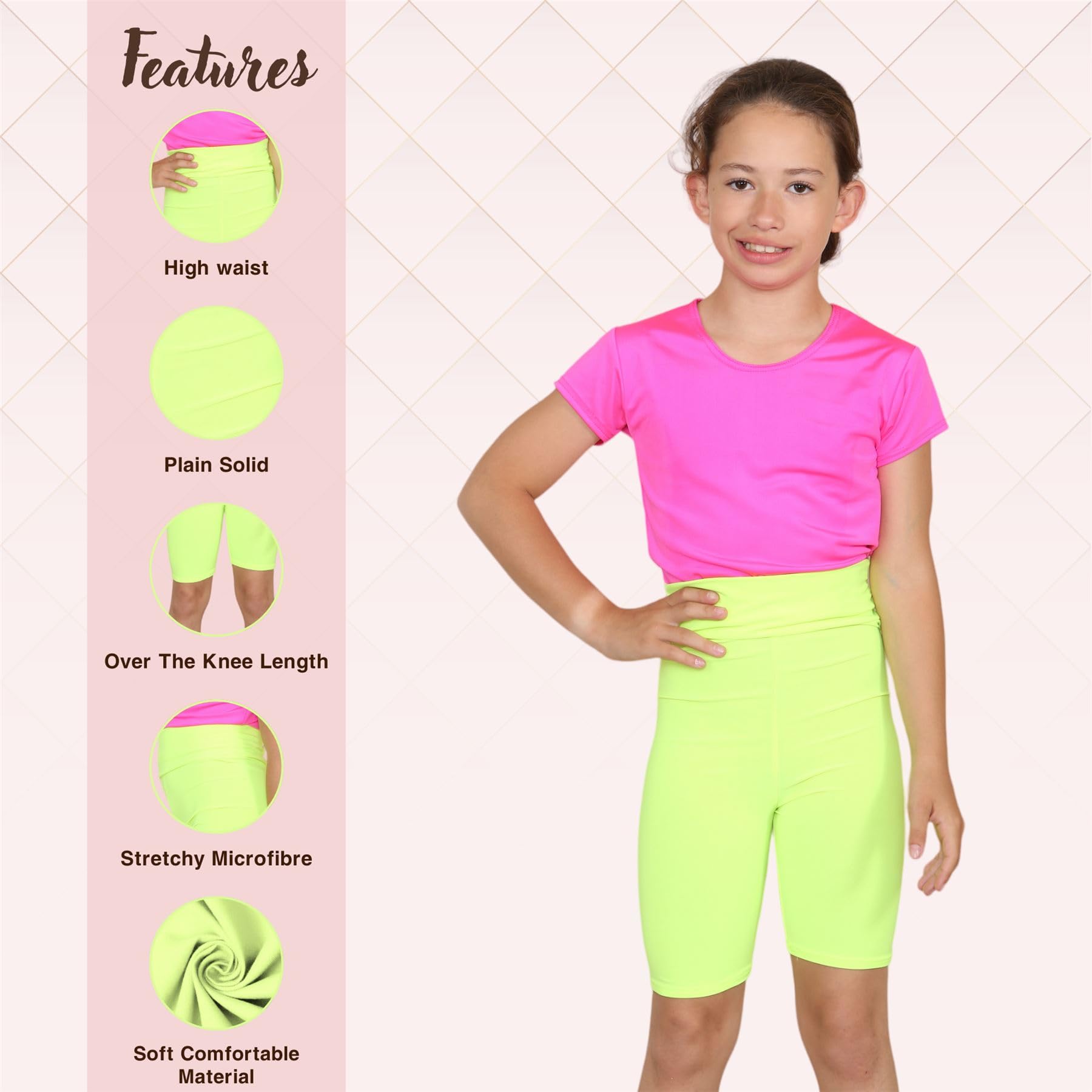 Janisramone® Girls' High Waisted Cycling Shorts - Stretchy Microfiber Activewear for Kids, Elastic Waistband Gymnastics & Sports Shorts - Perfect for Biking, Running, Yoga & Playtime