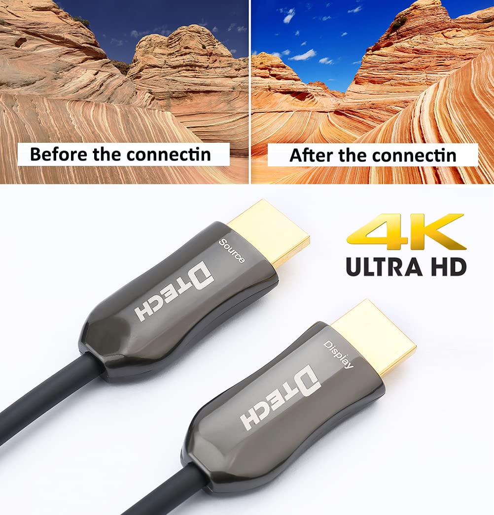 DTech Ultra Slim 200ft Fiber Optic HDMI 2.0 Cable - 4K 60Hz 18Gbps High Speed - In-Wall Installation for Projector, Laptop, Computer Monitor & TV (61 Meters) - Perfect for Home Theater, Gaming & Office Setup