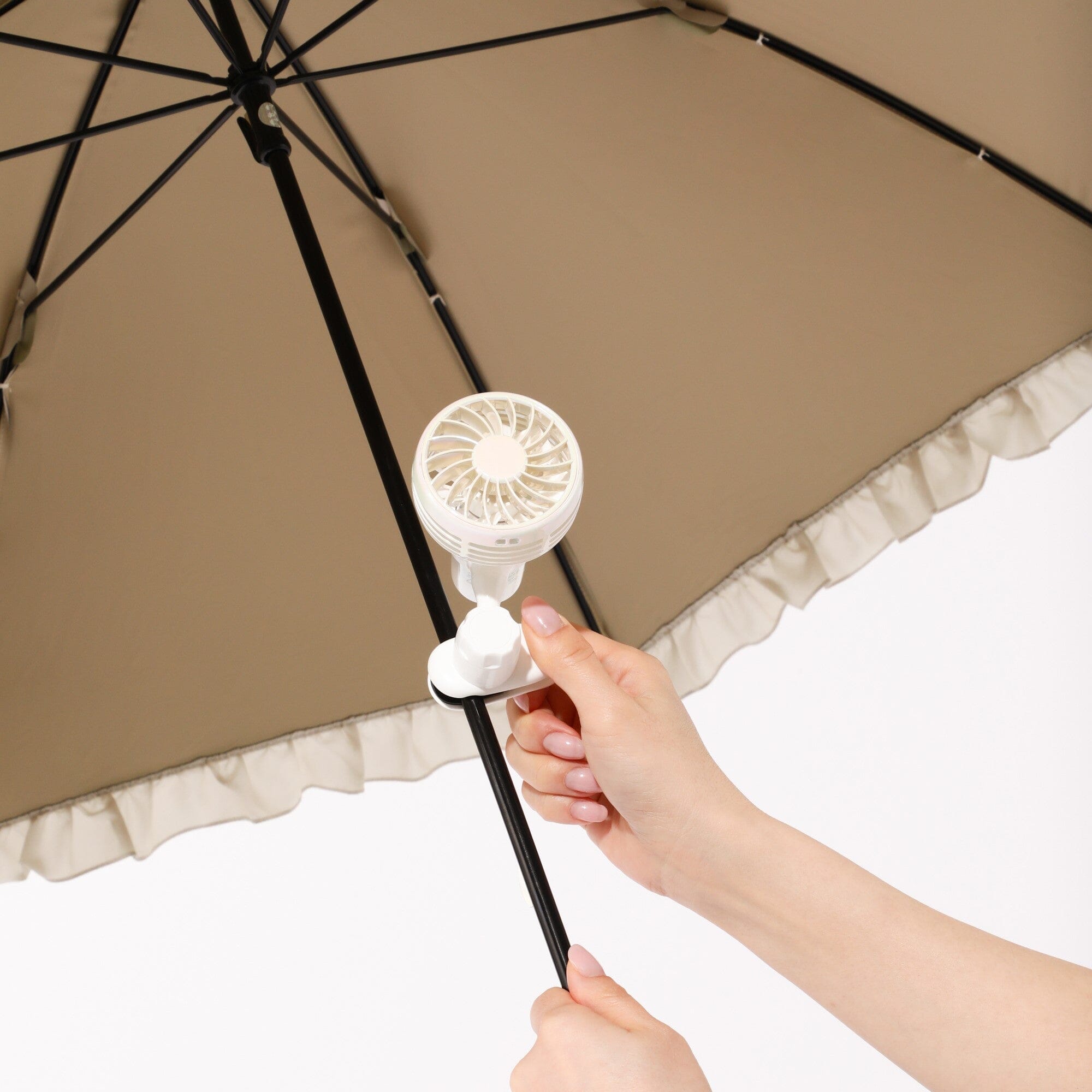 Classic Frill Long Umbrella Beige - Elegant Waterproof Windproof Ladies Parasol for Rainy Days & Outdoor Events