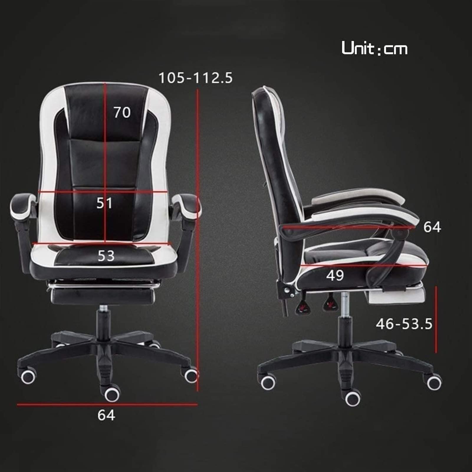 Ergonomic Racing Office Chair with Massage & Swivel - Adjustable Tilt & Lift for Gaming, Computer Work - Black & White - Perfect for Home Office & Gaming Setups