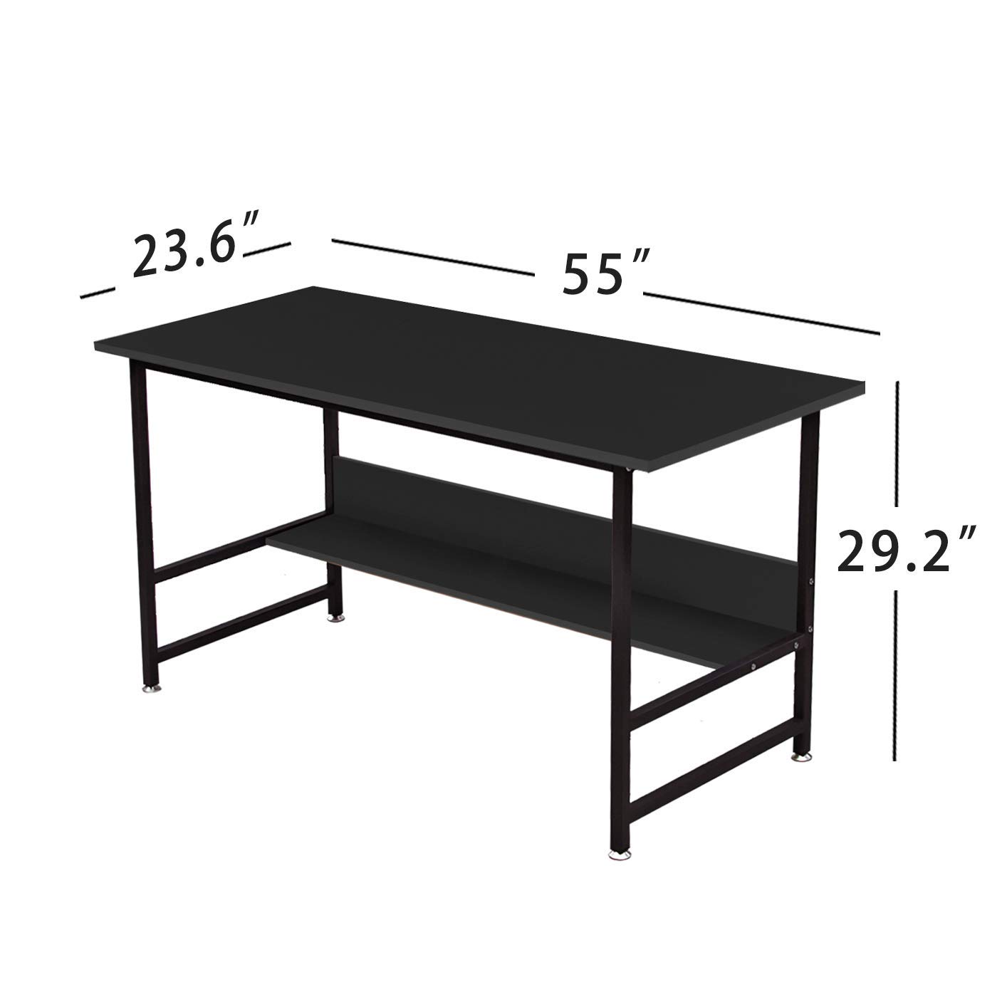 Black U-Shaped Steel Leg Office Desk with Bookshelf - Simple & Modern Computer Desk for Home Office, Study, Living Room & Bedroom - Perfect for Working, Reading & Writing