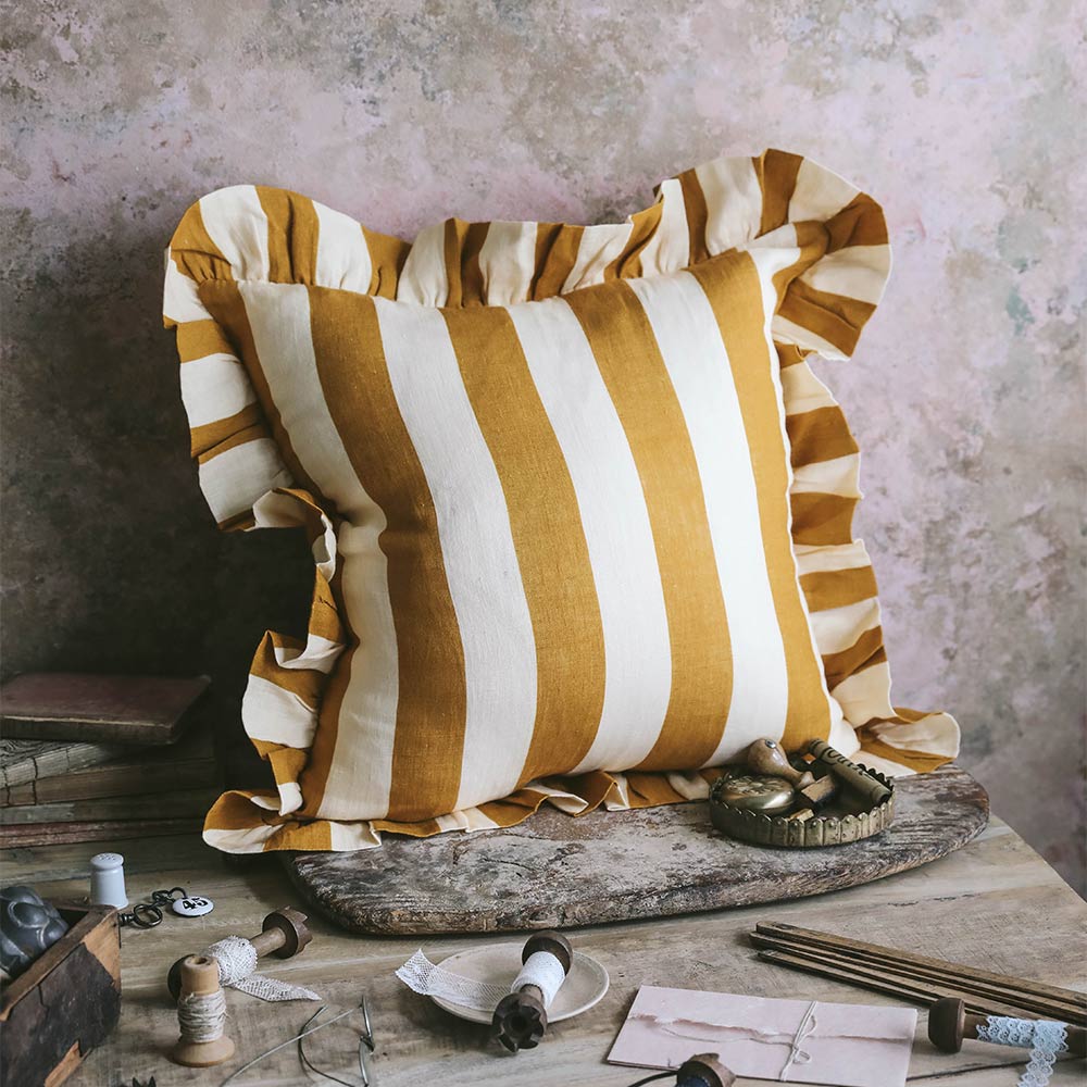 Premium Linen Pillow Cover - Soft & Breathable Ochre Stripe Design - Perfect for Bedroom, Living Room & Home Decor