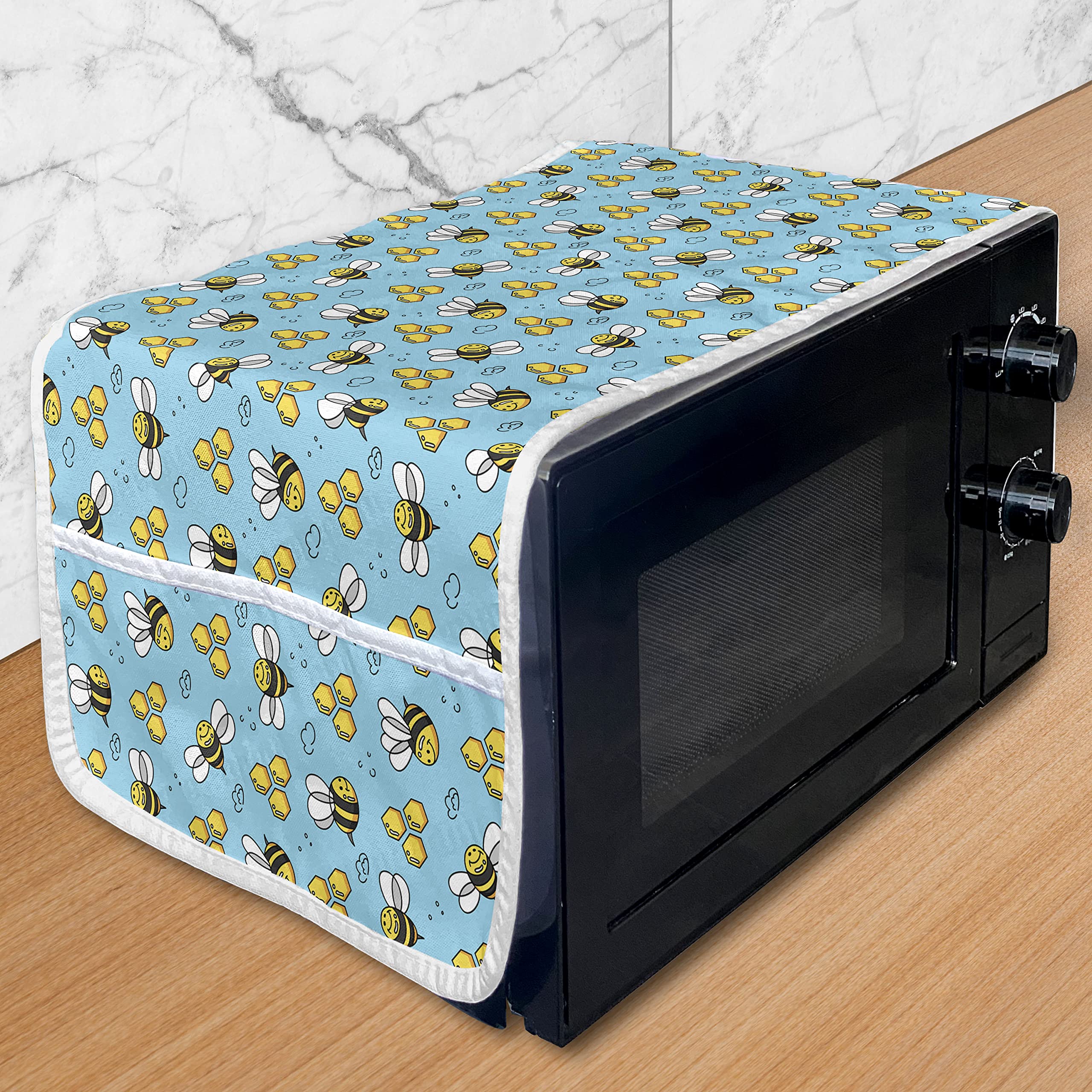 Ambesonne Cartoon Microwave Cover - Waterproof Kitchen Organizer with Pockets, 36