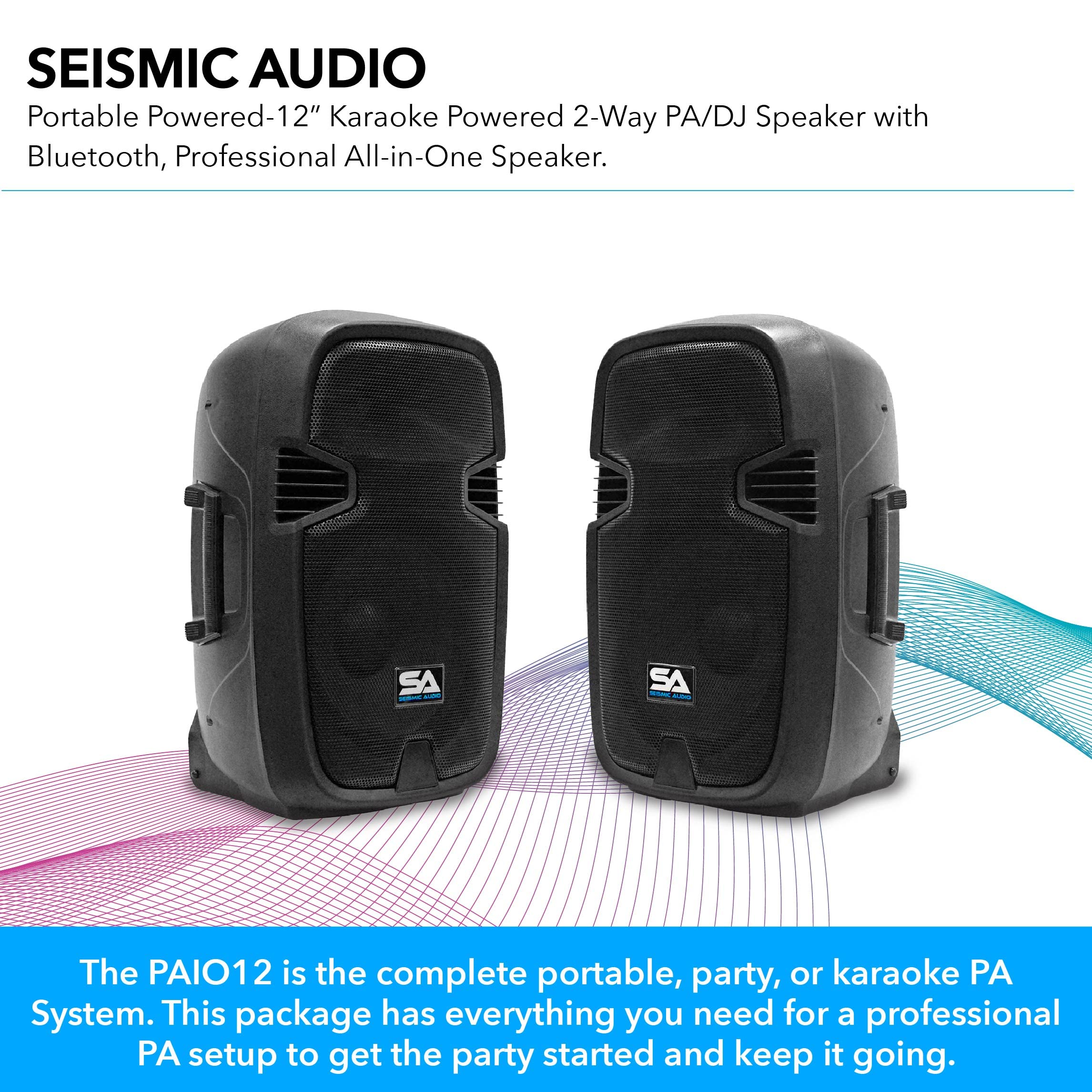 Seismic Audio 12 Inch Active PA Speaker System - Pair of Bluetooth Compatible PA Speakers for Karaoke, Live Music, DJ, and Outdoor Events