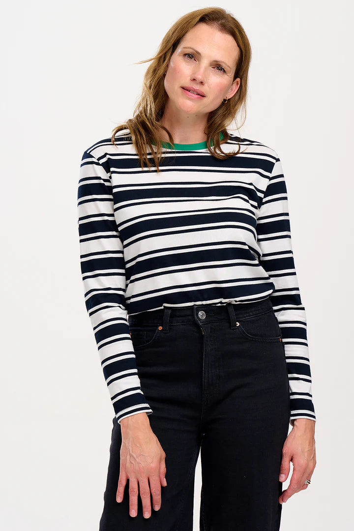Brunswick Jersey Top for Women - Soft & Comfortable T-Shirt (Black/Off White) - Perfect for Casual Wear, Gym & Everyday Outfits