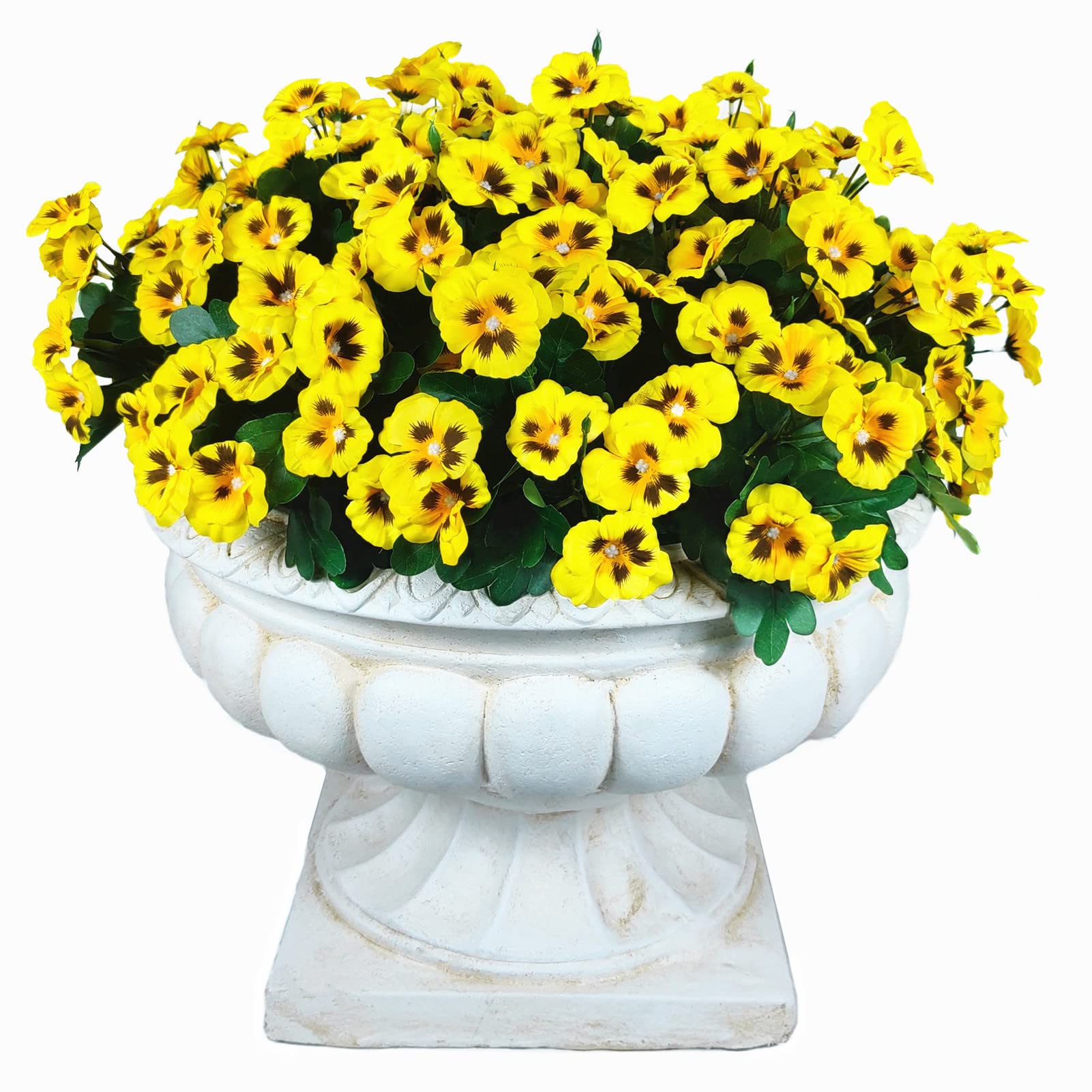 UV Resistant Artificial Pansies Flowers - 11.8 Inch Fake Outdoor Plants, Bulk Plastic Flowers for Garden Decor (8 Pack, Yellow) - Perfect for Porch, Patio, Window Boxes and Landscaping