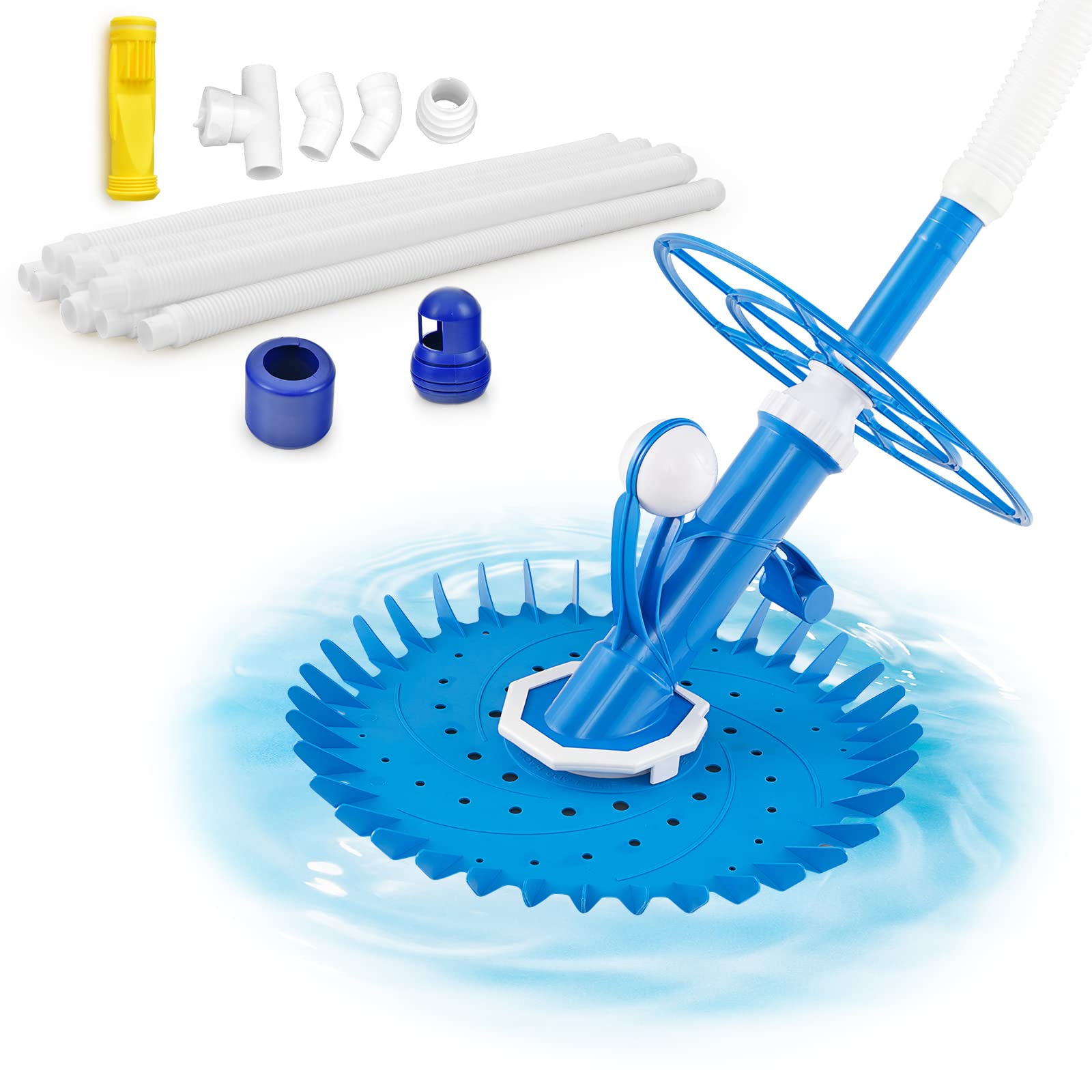 Upgraded Goplus Automatic Pool Cleaner - Robotic Vacuum Suction Pool Sweeper with 10 x 3.3 FT Extension Hoses & 36-Fin Disc, Side Climbing Design for Above Ground & Inground Pools - Efficiently Cleans Floors, Walls & Corners - Perfect for Backyard, Residential & Commercial Swimming Pools