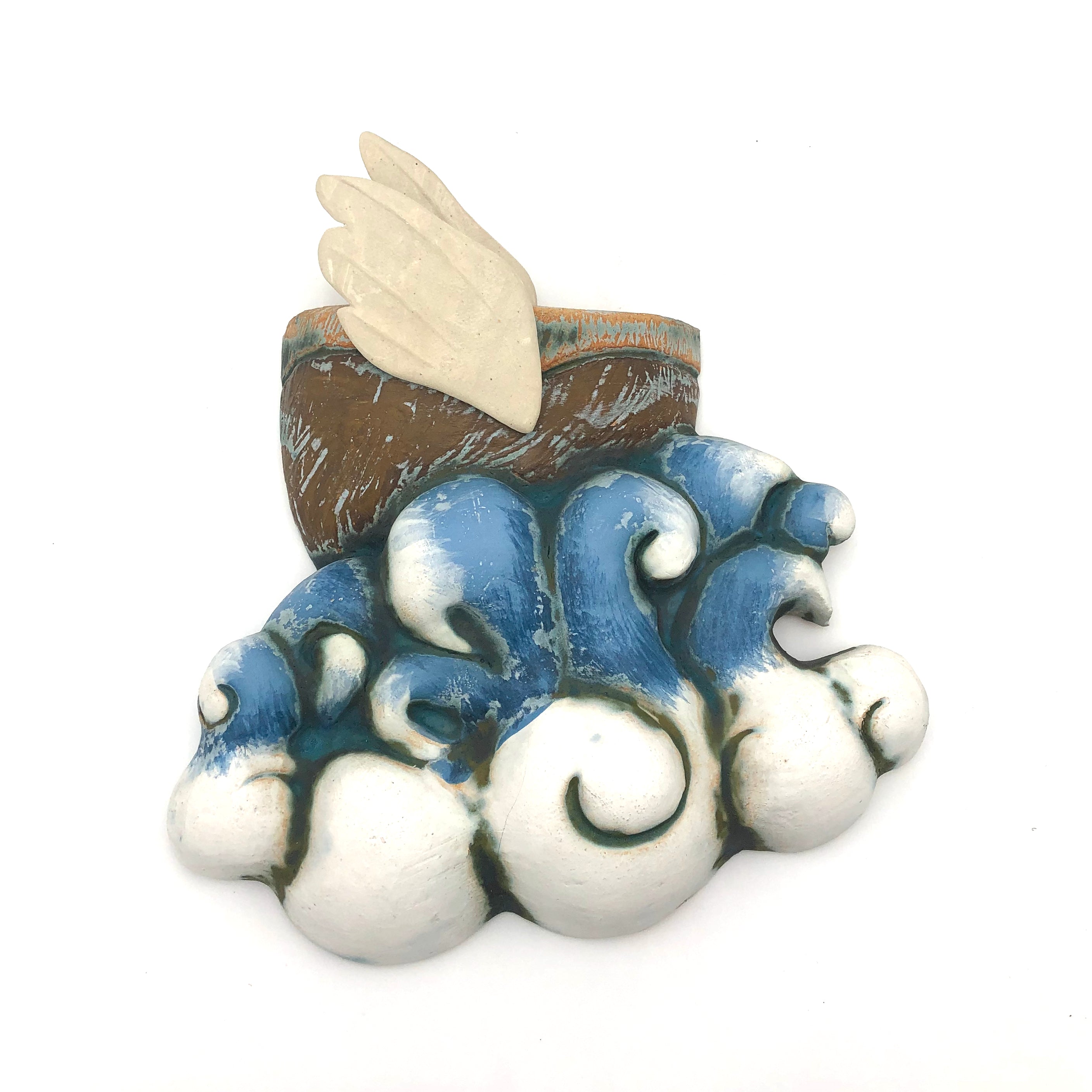 Cathy Broski Ceramic Wall Art - Nautical Boat on Waves Design - Handcrafted Home Decor for Living Room, Bedroom, or Office