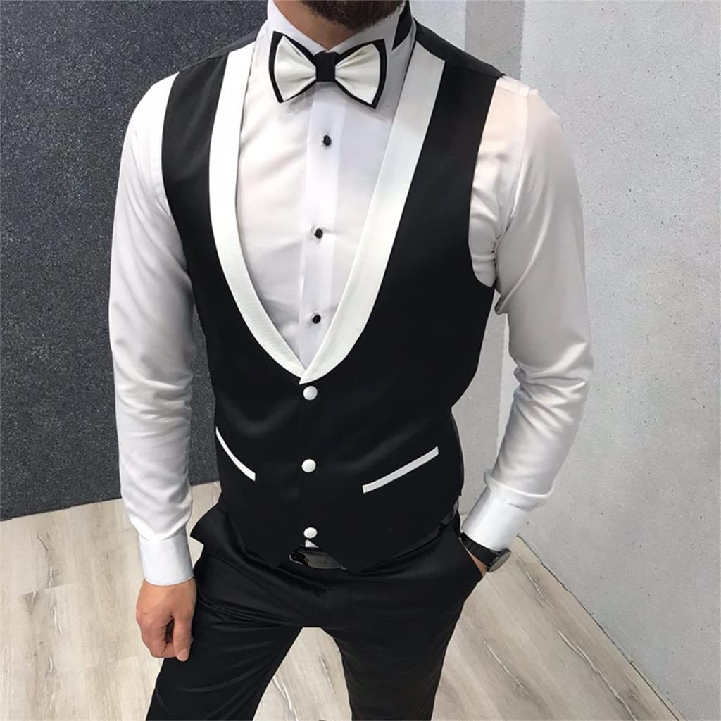 Slim Fit Men's Waistcoat for Wedding Groom | Tuxedo Vest | One-Piece Suit Vest in White & Black | Custom Coat for Formal Events & Special Occasions | Size XX-Large
