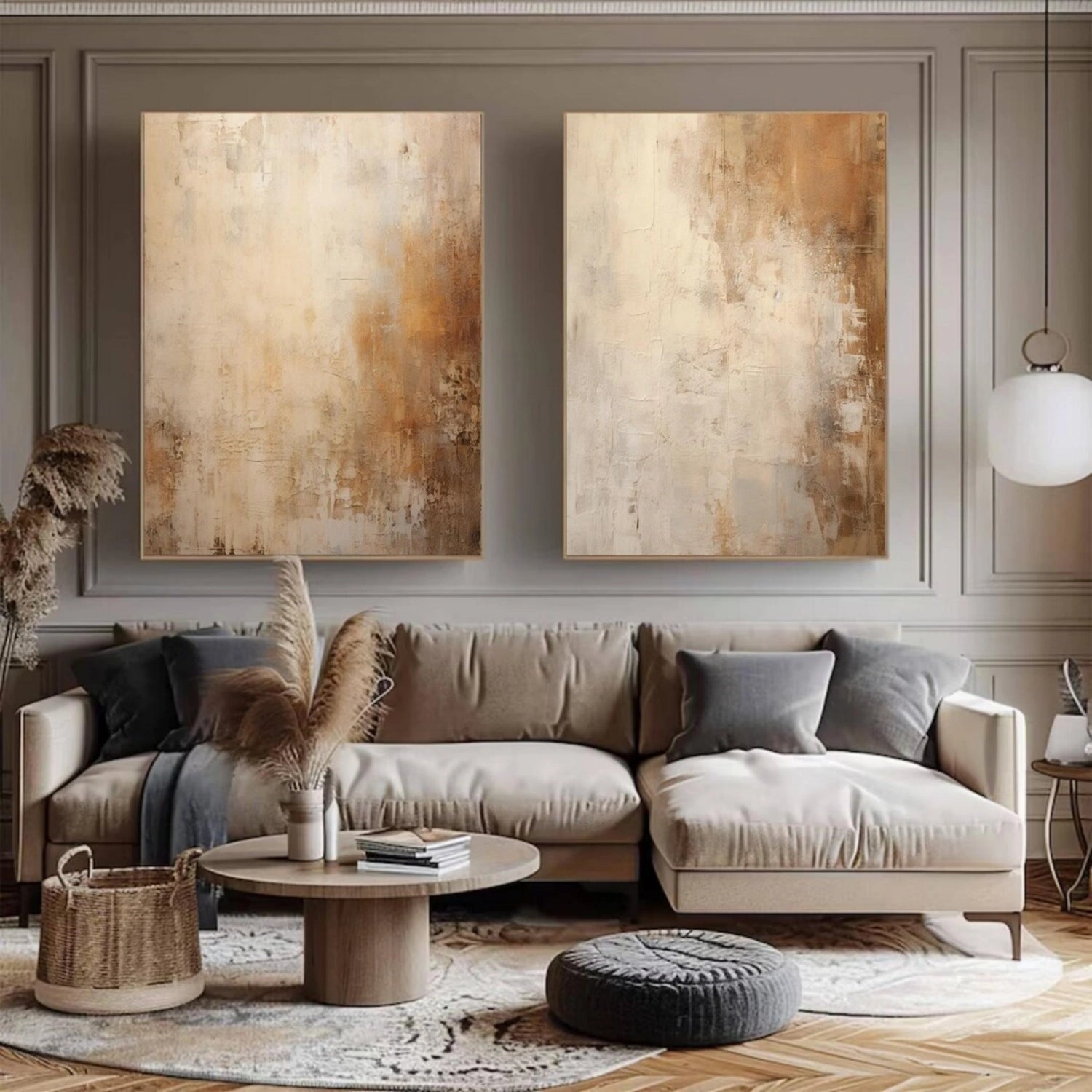 Abstract Beige & Brown Wall Art Set of 2 - Modern Canvas Paintings for Living Room, Bedroom & Office Decor #BB163