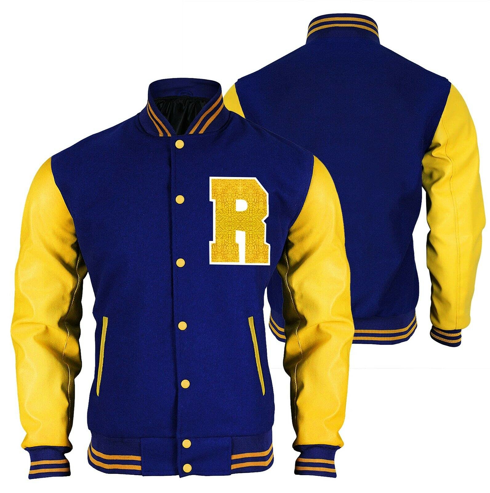 Men's Vintage R Logo High School Varsity Bomber Jacket - Archie Andrews TV Series Inspired Letterman Jacket | Perfect for Cosplay, Halloween Costumes & Retro Fashion Outfits