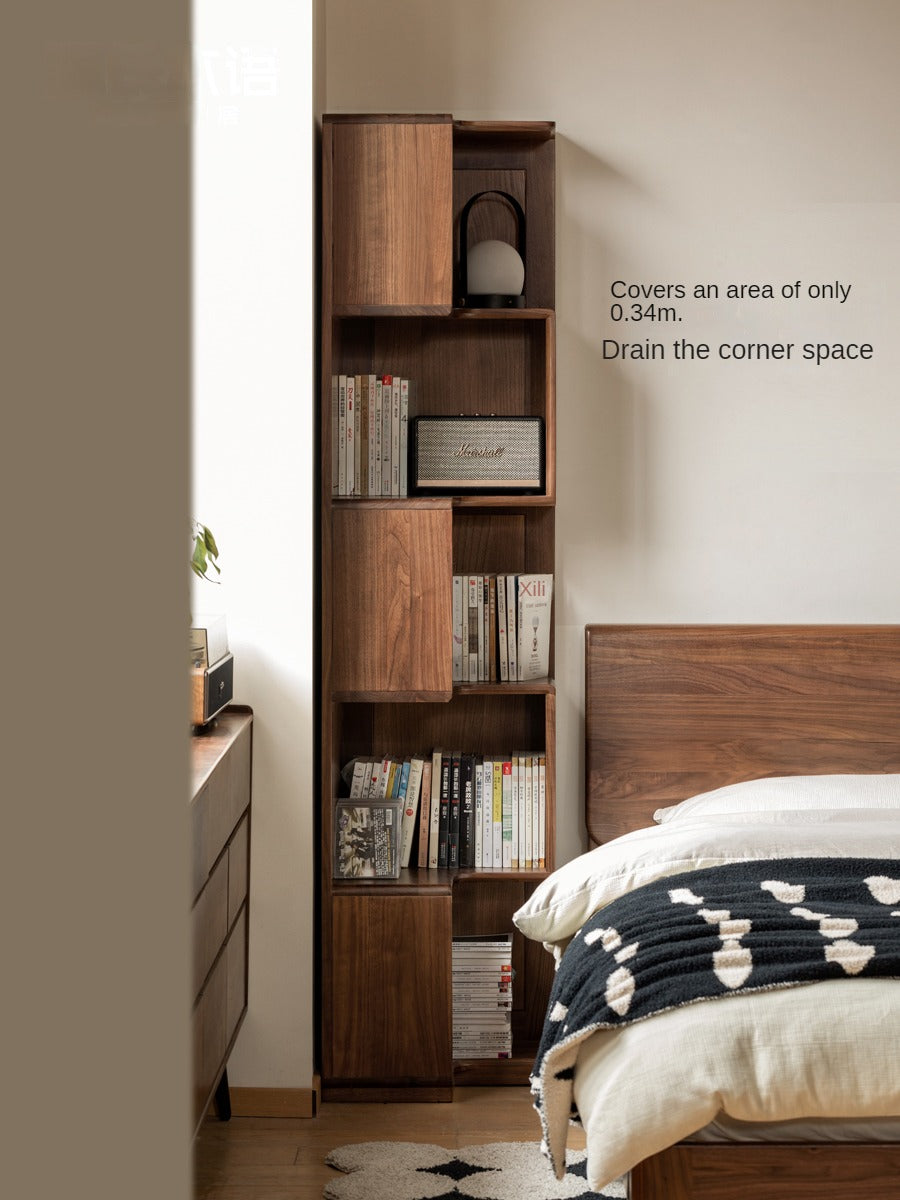 Solid Black Walnut Wood Corner Bookcase Shelf - Stylish Storage for Books, Decor & Small Spaces | Perfect for Living Room, Office & Bedroom Organization