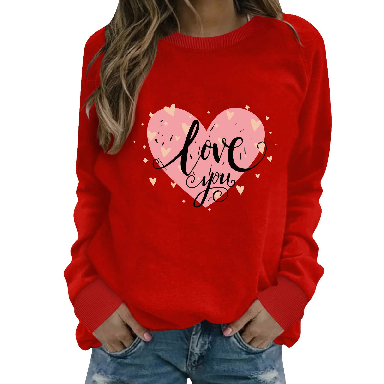 Women's Letter Print Long Sleeve Hooded Sweatshirt - Valentine's Day Casual Blouse & Pullover Top | Perfect for Date Nights, Gifts, and Everyday Wear