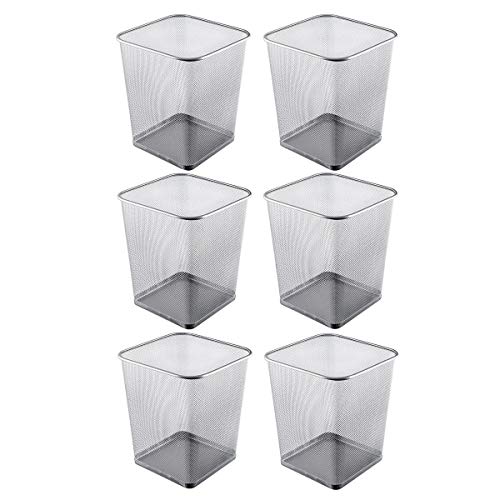 YBM 5 Gallon Metal Mesh Wastebasket Trash Can - Square Office & Home Garbage Bin, 6-Pack for Workspace, Kitchen, Bathroom & Classroom Organization