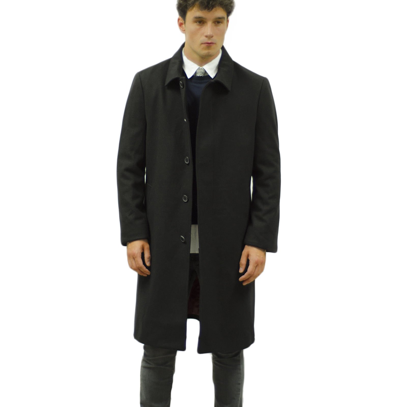 HENLEY & KNIGHT Men's Premium Black 3/4 Length Wool Blend Overcoat | Winter Warm Wool Blend Coat for Business & Formal Occasions