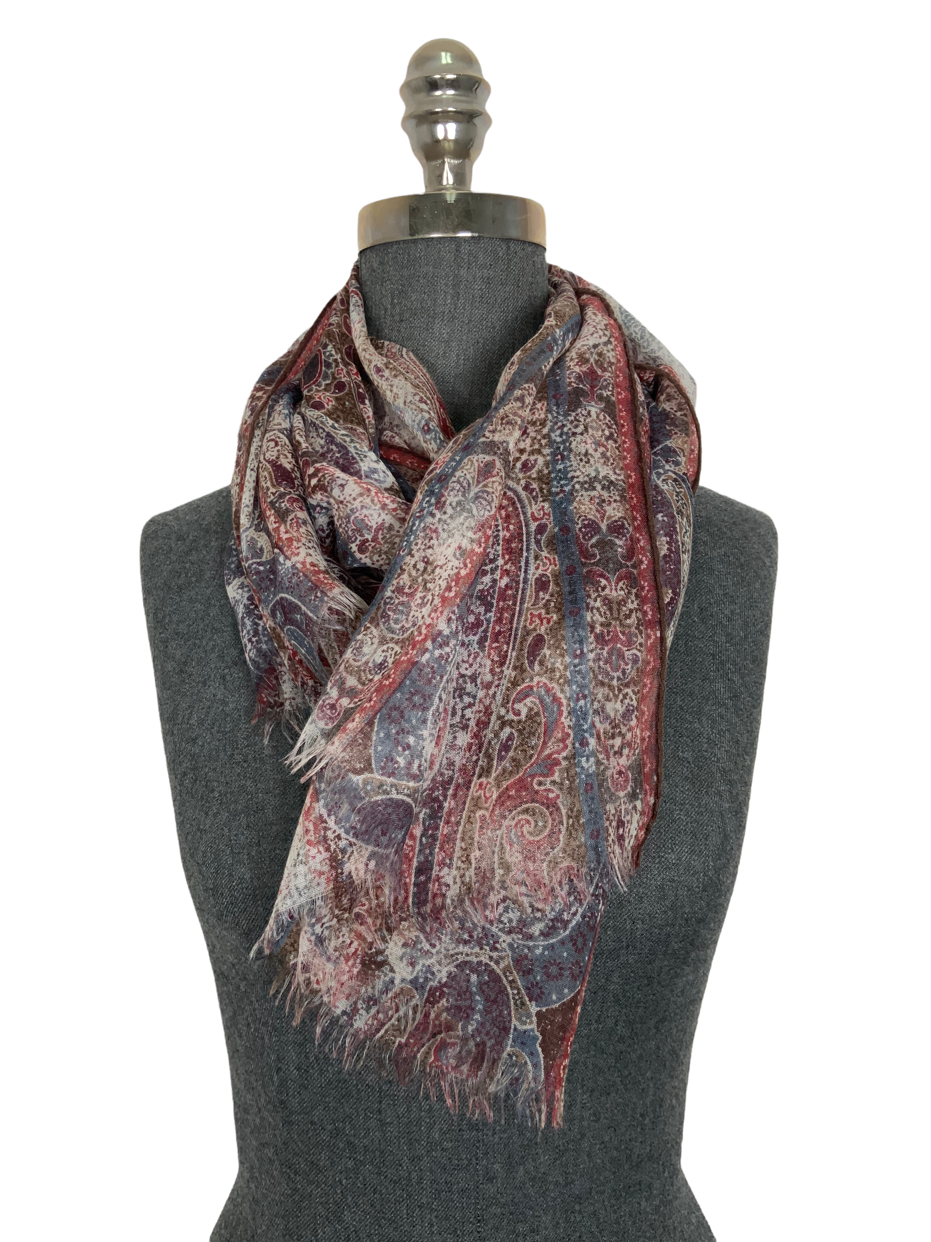 Luxury Loro Piana Cashmere Scarf with Paisley Print and Fringe Trim - Soft Winter Shawl Wrap for Women & Men - Perfect for Cold Weather, Office, and Travel Accessories