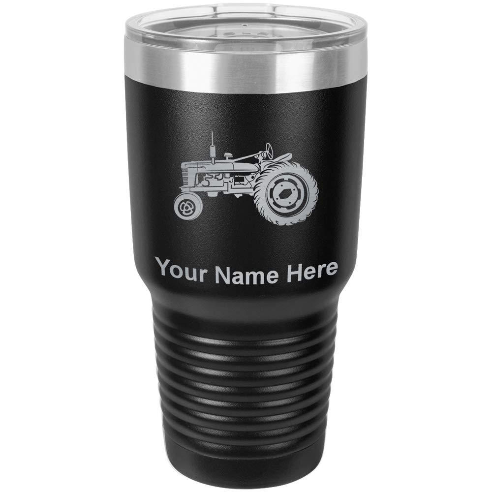 LaserGram 30oz Vacuum Insulated Stainless Steel Tumbler Mug with Personalized Engraving - Old Farm Tractor Design (Black) - Perfect for Coffee, Tea & Cold Drinks at Work, Travel or Outdoor Activities