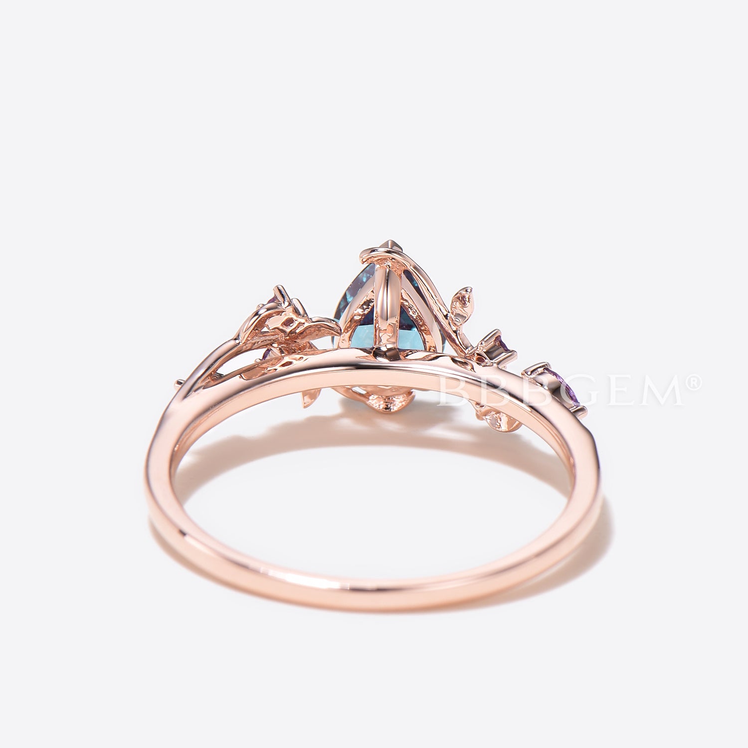 Twig Leaf Pear Color Changing Alexandrite Ring - Nature Inspired Amethyst Jewelry for Women | Perfect for Engagement, Wedding & Everyday Wear