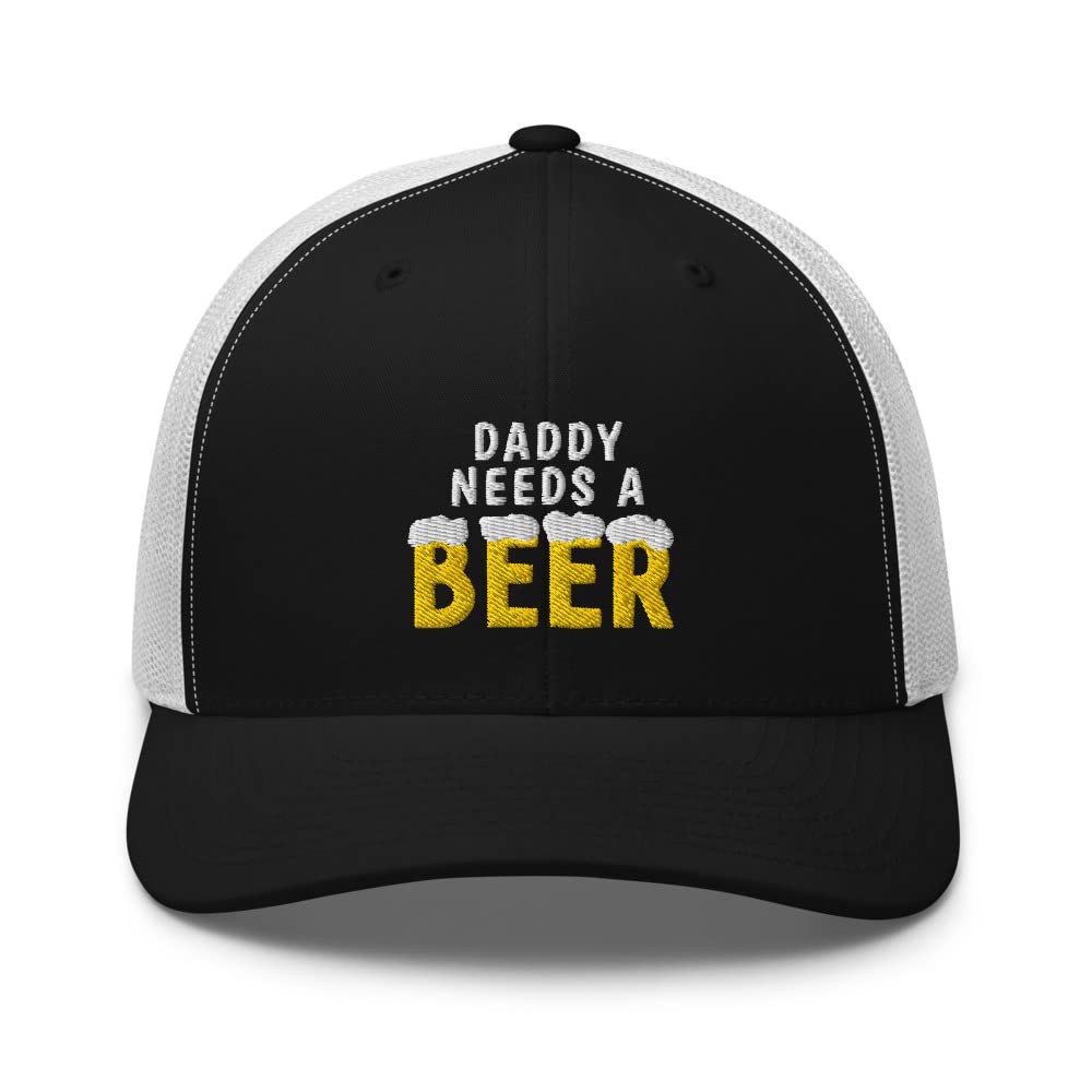Daddy Needs A Beer Hat - Embroidered Adjustable Trucker Cap for Beer Lovers - Black & White - Perfect for Father's Day Gifts, BBQ Parties & Outdoor Events