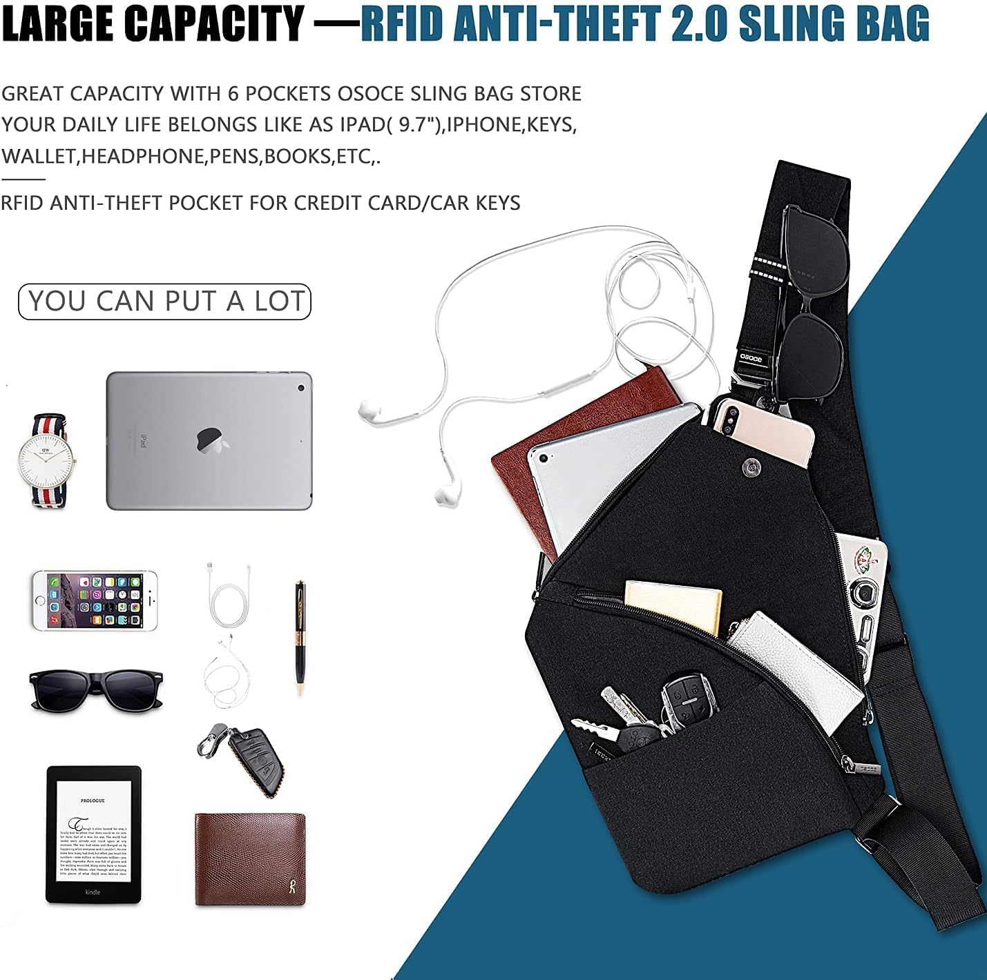 Anti-Theft Sling Bag for Men - Lightweight Crossbody Shoulder Bag - Travel, Gym & Everyday Use - Durable & Stylish Messenger Bag for Work, Hiking & Casual Outings