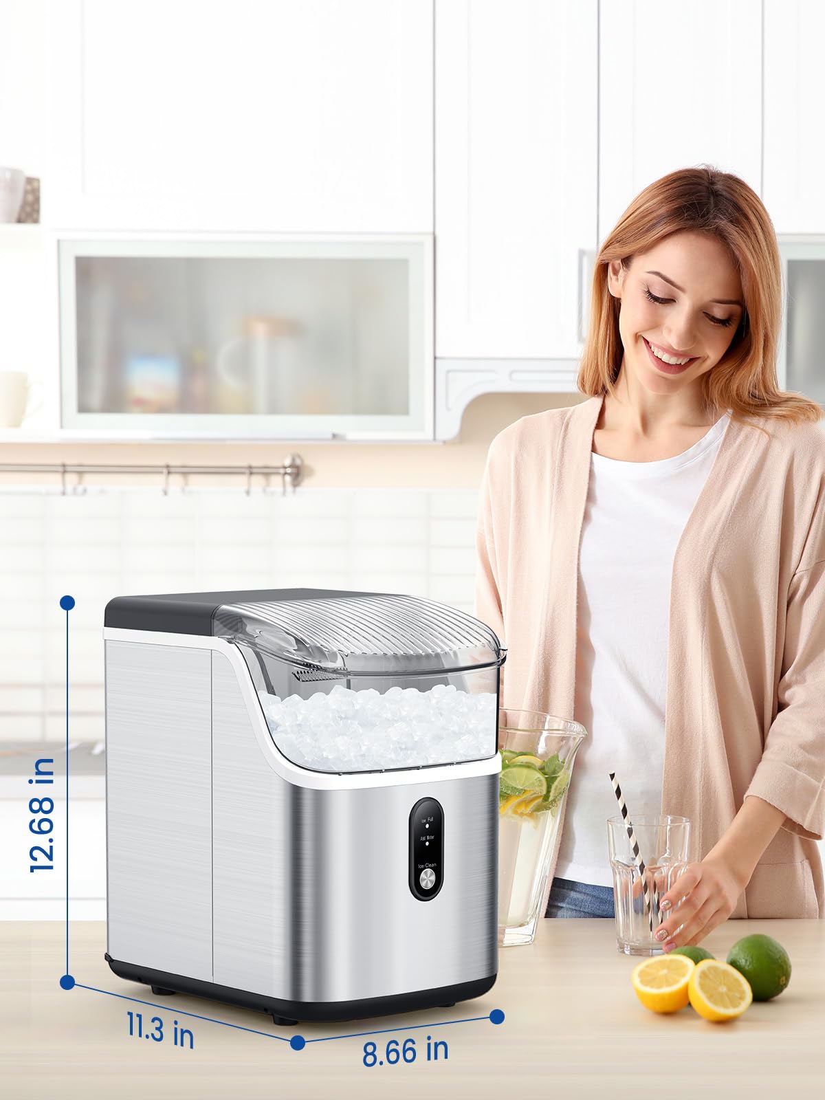 COWSAR Countertop Nugget Ice Maker Machine - 34Lbs/Day Soft Chewable Pebble Ice Maker with Self-Cleaning & One-Button Operation for Home, Kitchen, Office, Bar, Party - Perfect for Cocktails, Sodas, and Beverage Dispensing