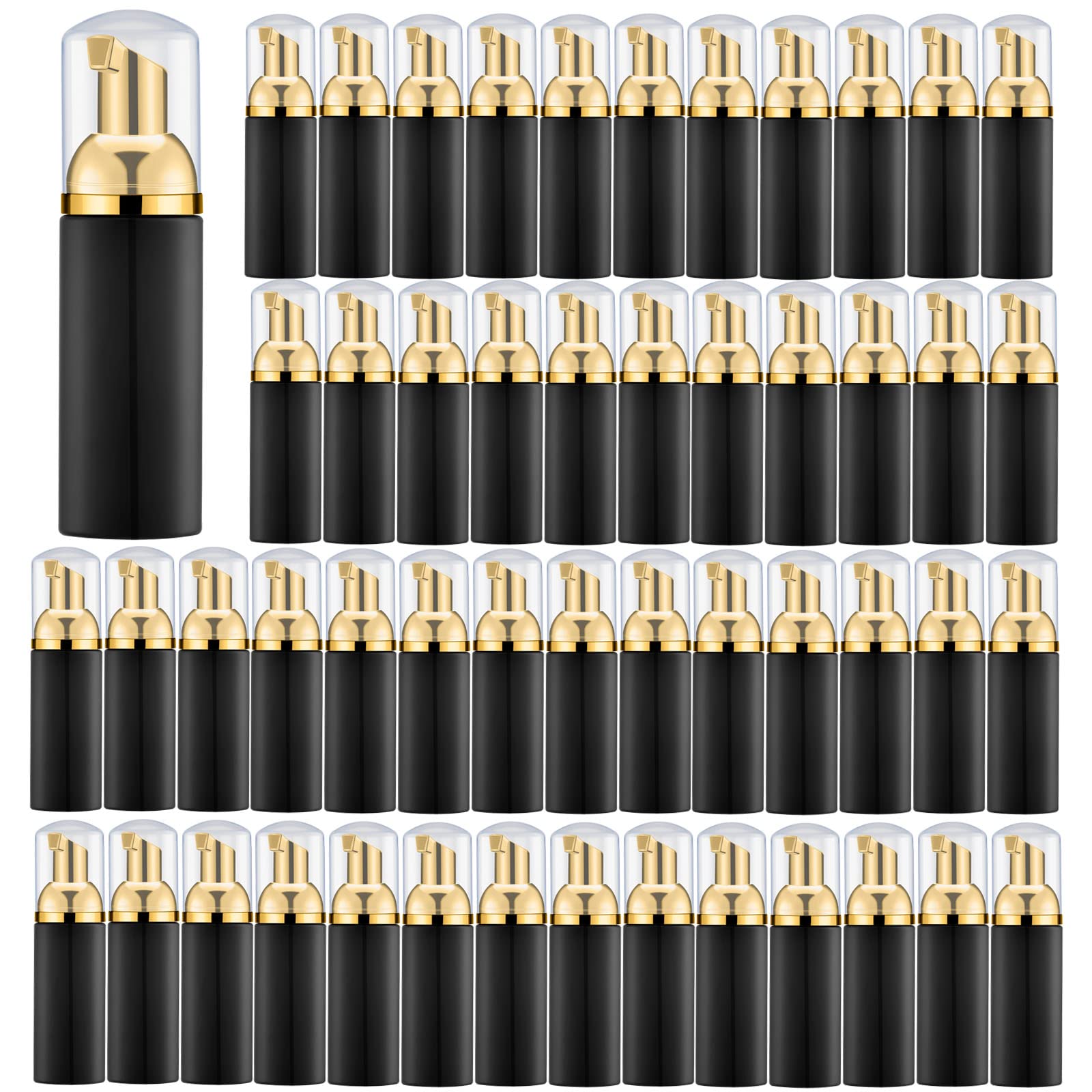 50PCS Black Foam Bottles with Gold Pump - 2 Oz Empty Travel Foaming Dispensers for Hand Soap & Lash Shampoo | Perfect for Salon, Home, Travel & DIY Beauty Products