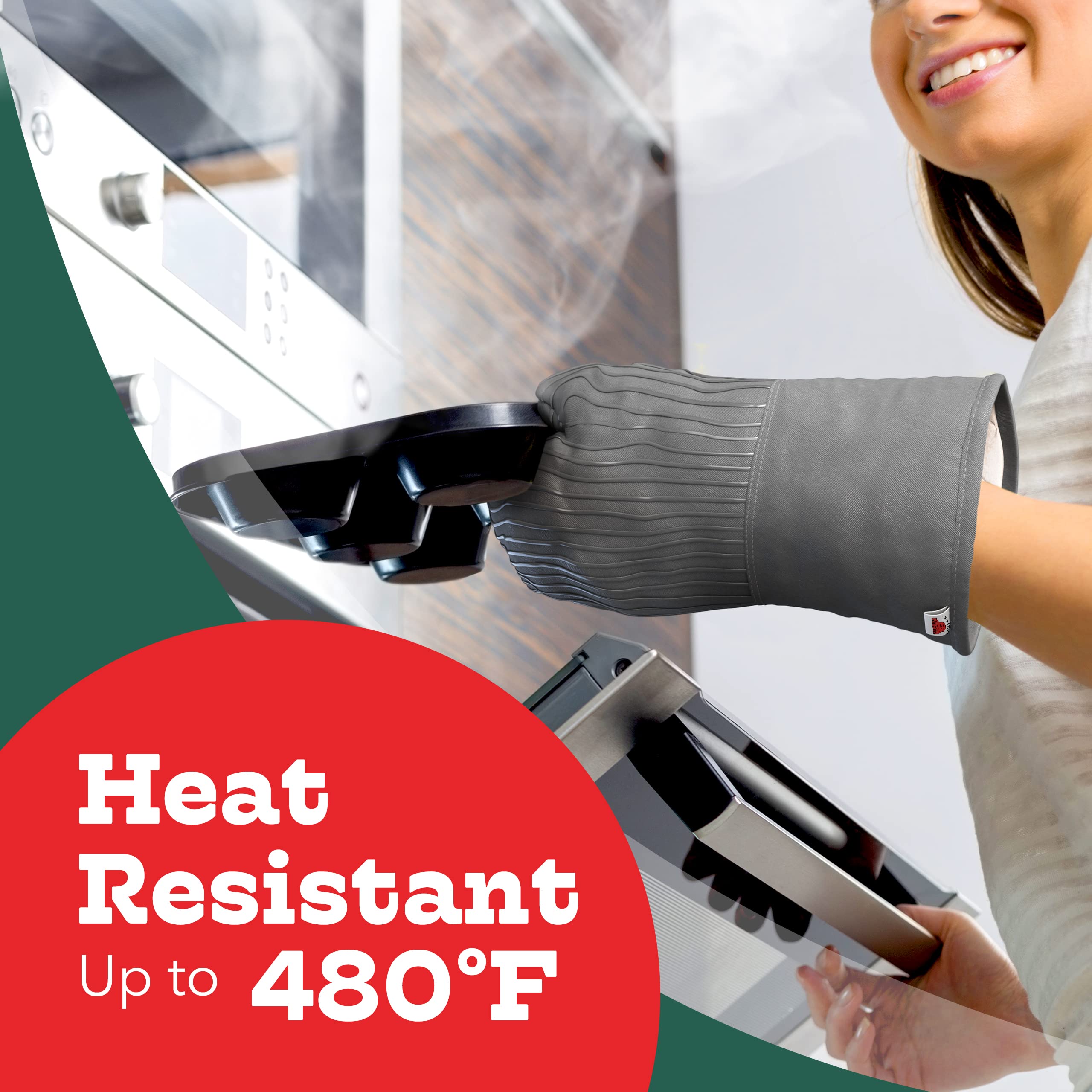 Big Red House - Heat Resistant Silicone Oven Mitts Set of 2 (Grey, 12.5