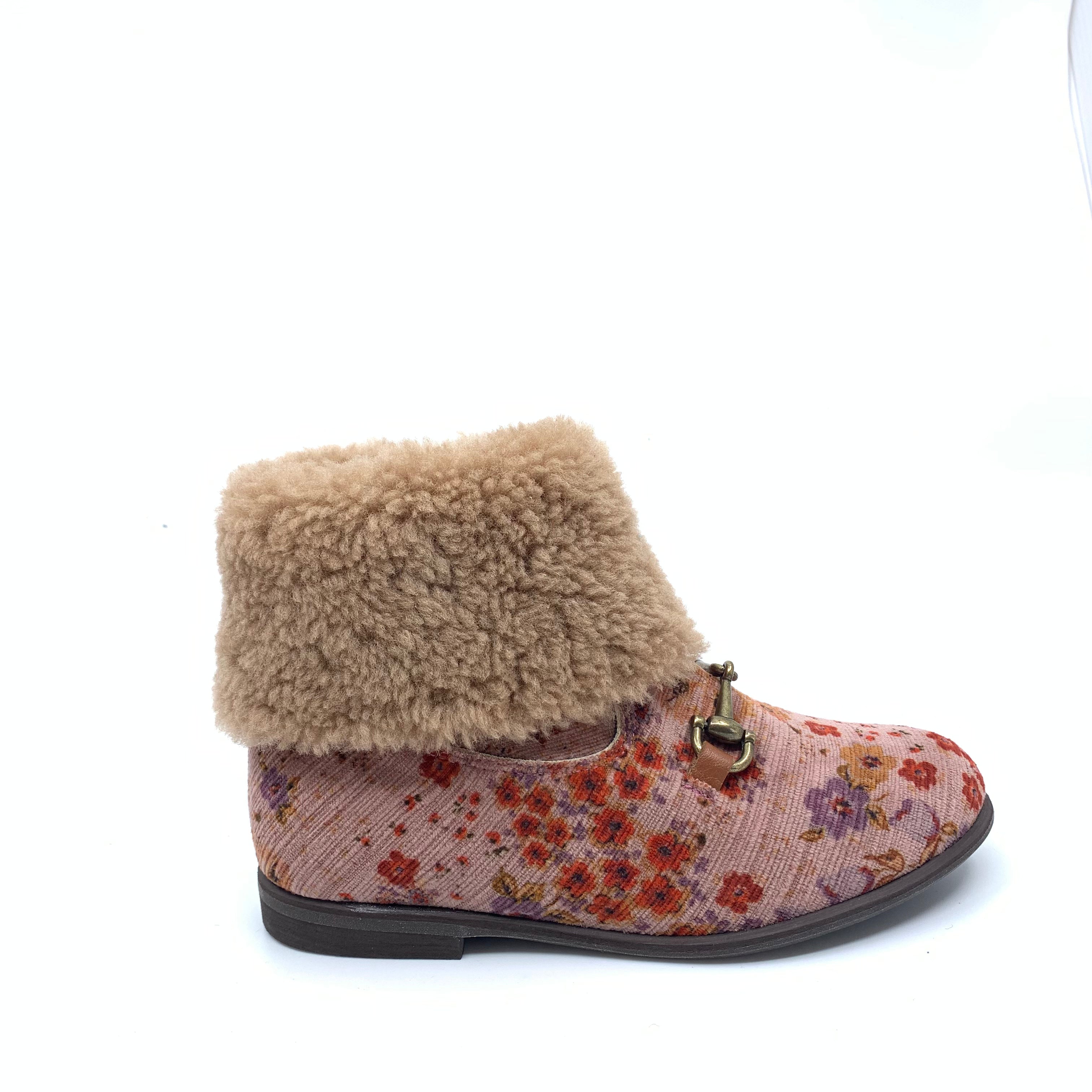 Manuela Old Rose Floral Fur Zipper Boots - Women's Winter Fashion Ankle Boots with Cozy Faux Fur Lining | Perfect for Cold Weather, Holiday Parties & Casual Outfits