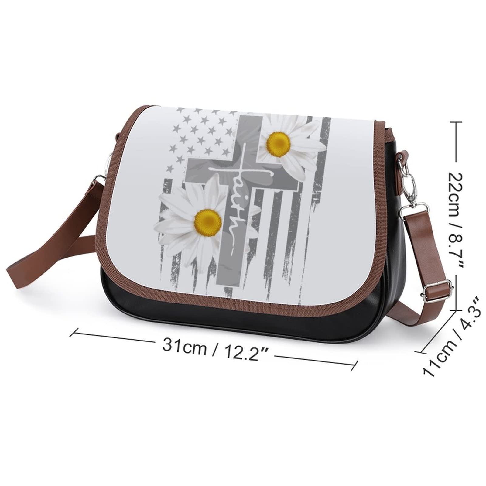 Vintage Leather Crossbody Bag for Women - Medium Hobo Shoulder Bag with Sunflower Print, Faith Inspired Design | Perfect for Daily Use, Travel, and Casual Outfits