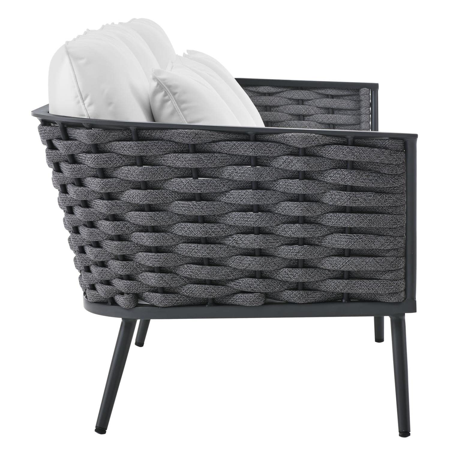 Modway EEI-3167-GRY-WHI-SET Outdoor Patio Sectional Sofa Set - Water-Resistant Gray & White Cushions - Perfect for Backyard, Poolside & Garden Relaxation