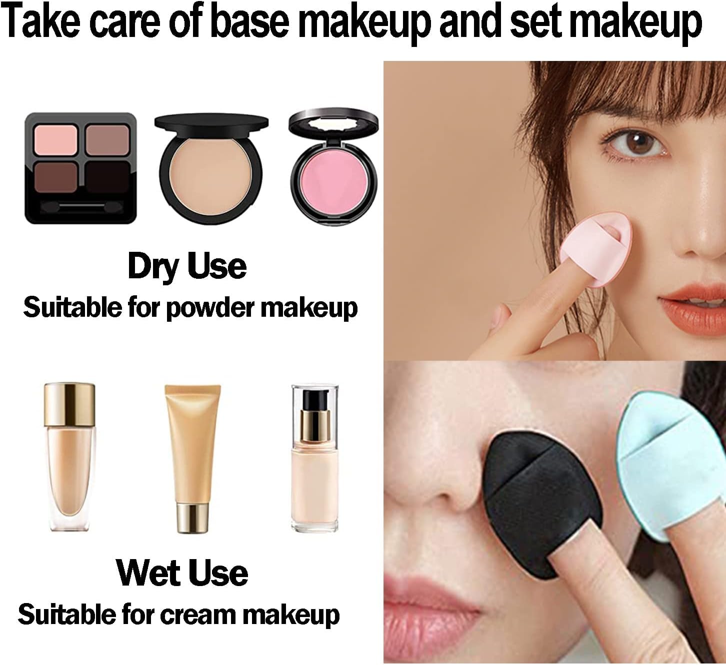 Rubyface Mini Finger Powder Puffs - Soft Cosmetic Beauty Blender Sponges for Foundation, BB Cushion, Cream & Concealer (Multicolor, 4 Pack) | Ideal for Travel, Touch-ups & Flawless Makeup Application