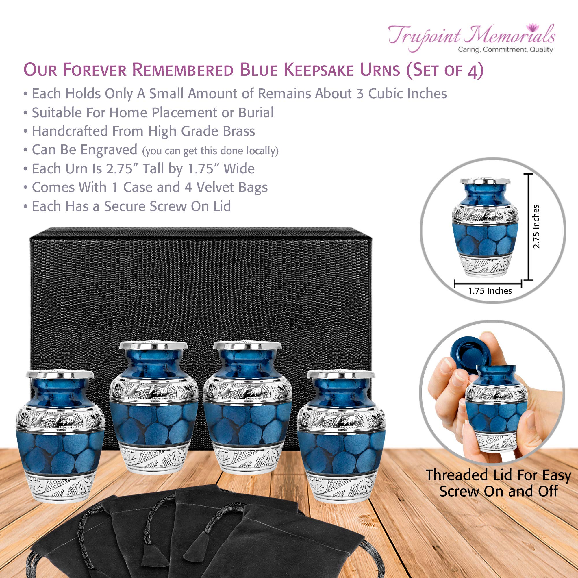 Heavenly Peace Elegant Dark Blue Adult Cremation Urn for Ashes - Beautiful Keepsake Memorial Urn with Velvet Bags & Case - Perfect for Home Memorials, Funeral Services & Honoring Loved Ones
