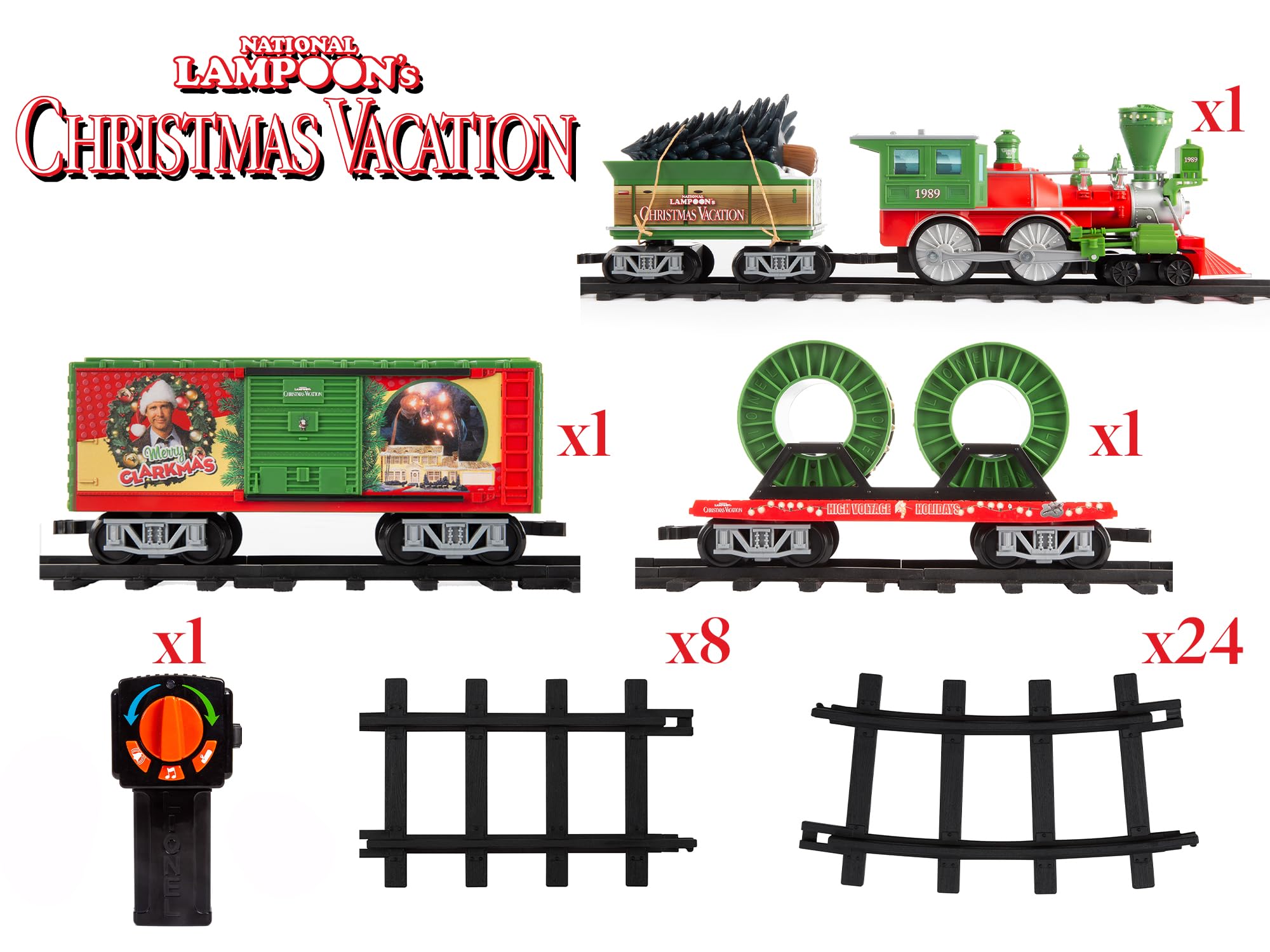 Lionel Battery-Powered Christmas Toy Train Set with Locomotive, 4 Train Cars, 8-Piece Track & Wireless Remote - Realistic Train Sounds & LED Lights for Kids Ages 4+ | Holiday Decor, Gift for Boys & Girls, Christmas Tree Display