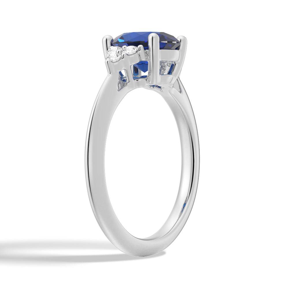 2.5 CT Oval Blue Sapphire Ring with Trio White Sapphire Accents - Elegant Engagement, Wedding, or Anniversary Jewelry Gift for Women