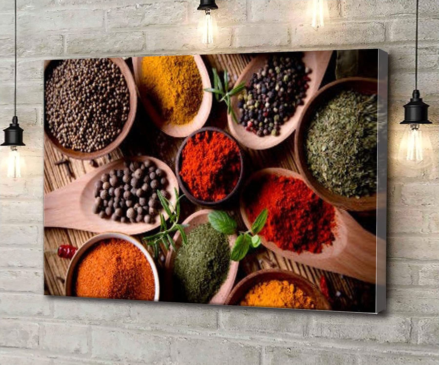 Kitchen Canvas Wall Art - Spices Artwork 12''x18'' Framed for Home & Office Decor